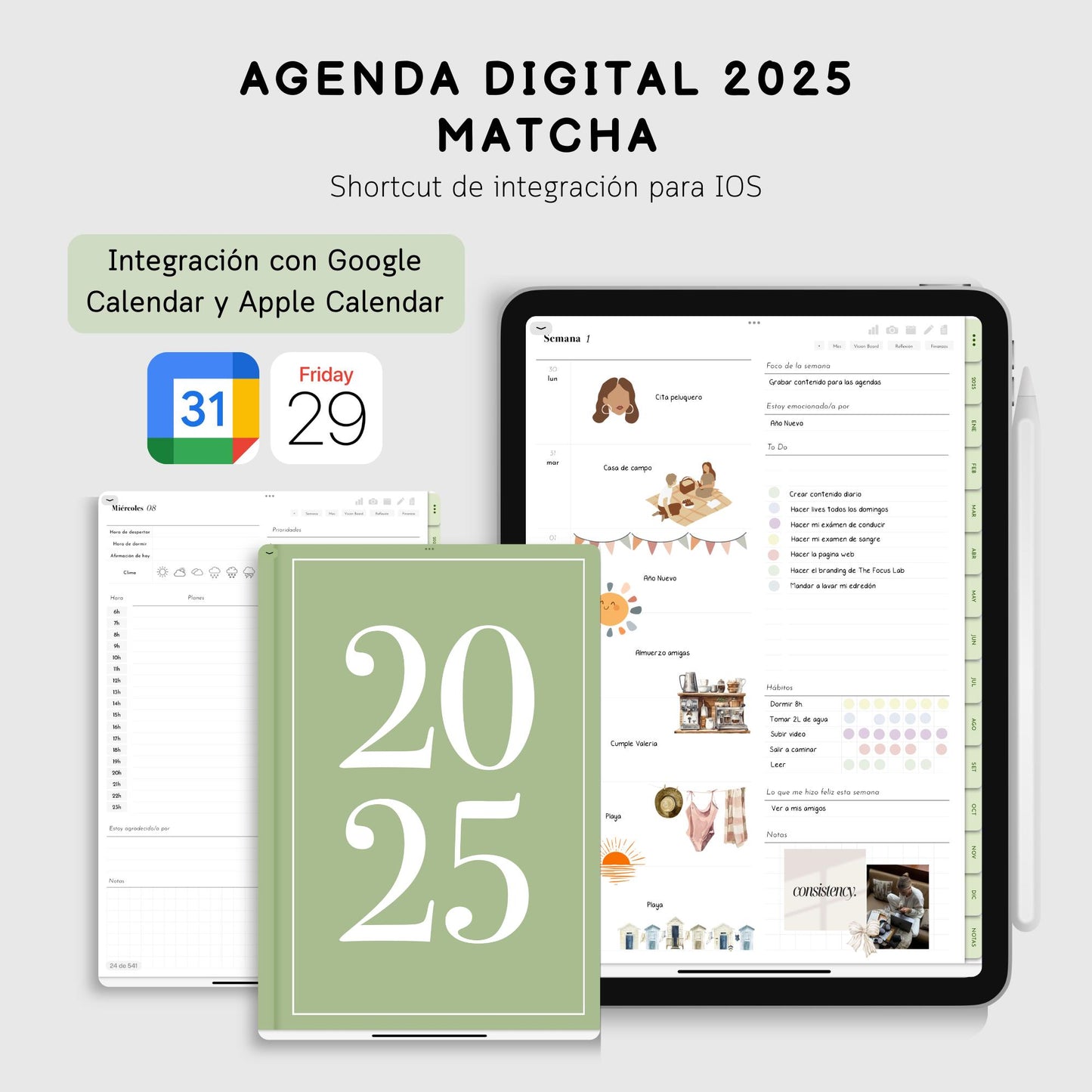 Agenda Digital 2025 Matcha Diaria con Integración a Apple Calendar y Google Calendar
