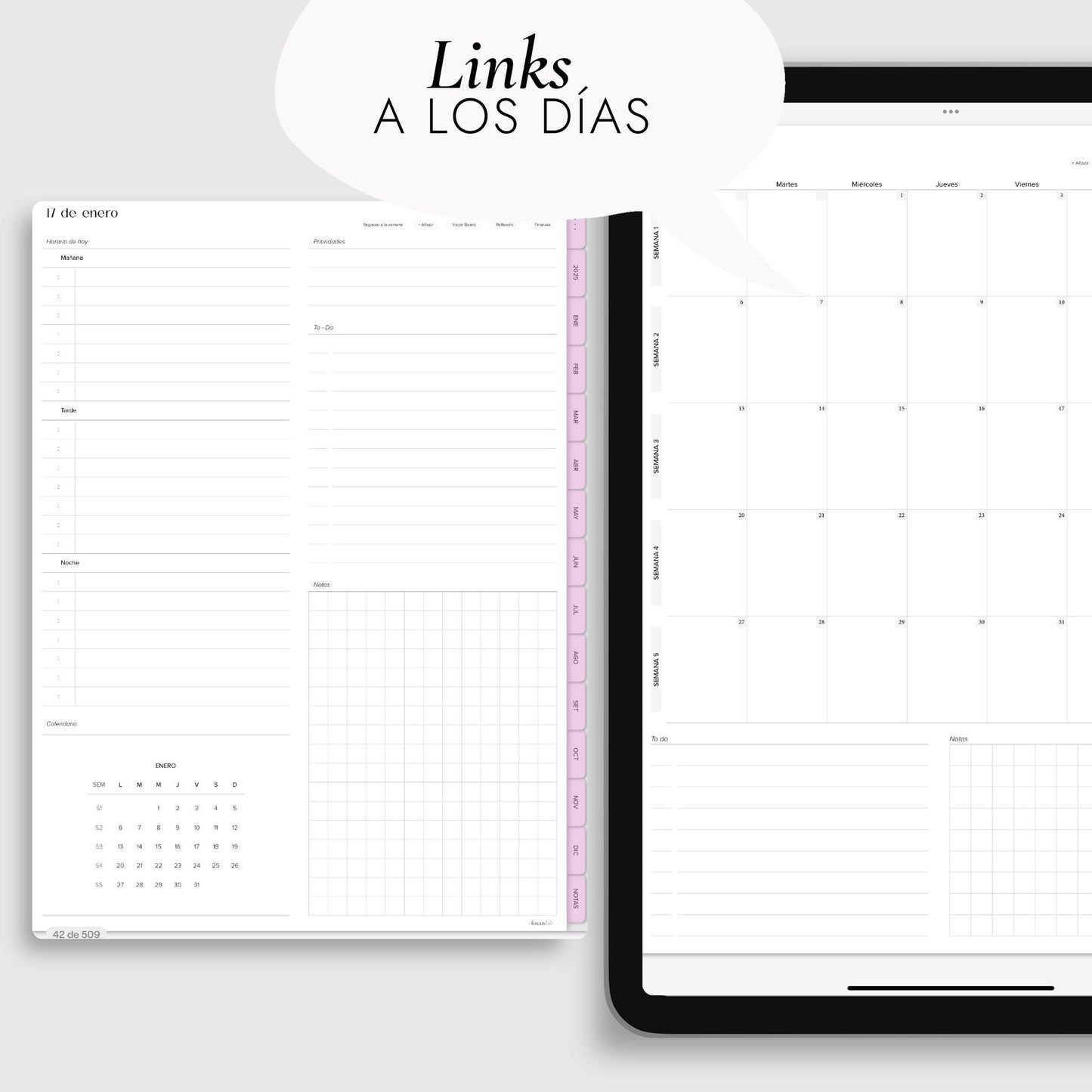 Agenda Digital 2025 Cuarzo Rosa con Integración a Apple y Google Calendar y STICKERS