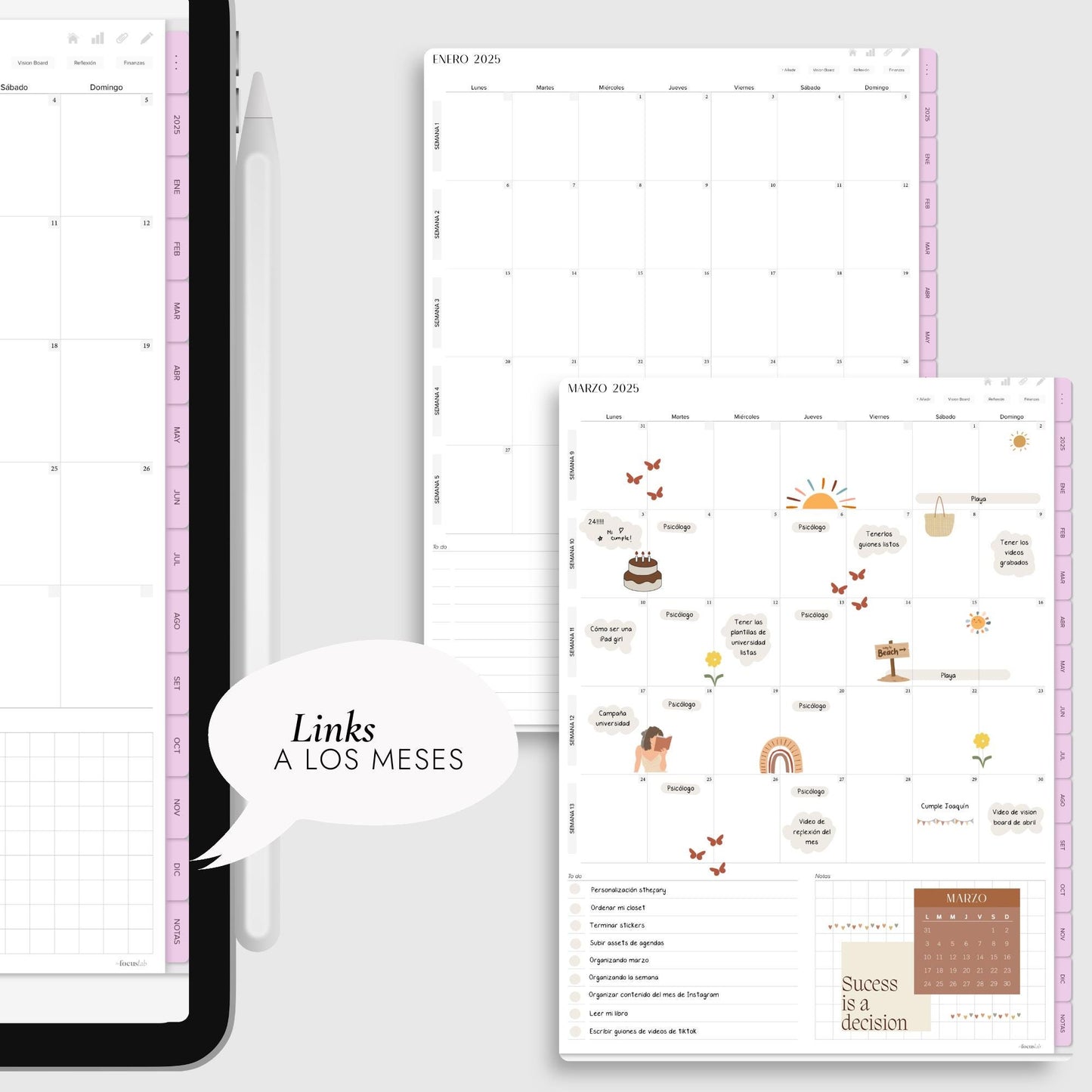 Agenda Digital 2025 Cuarzo Rosa con Integración a Apple y Google Calendar y STICKERS