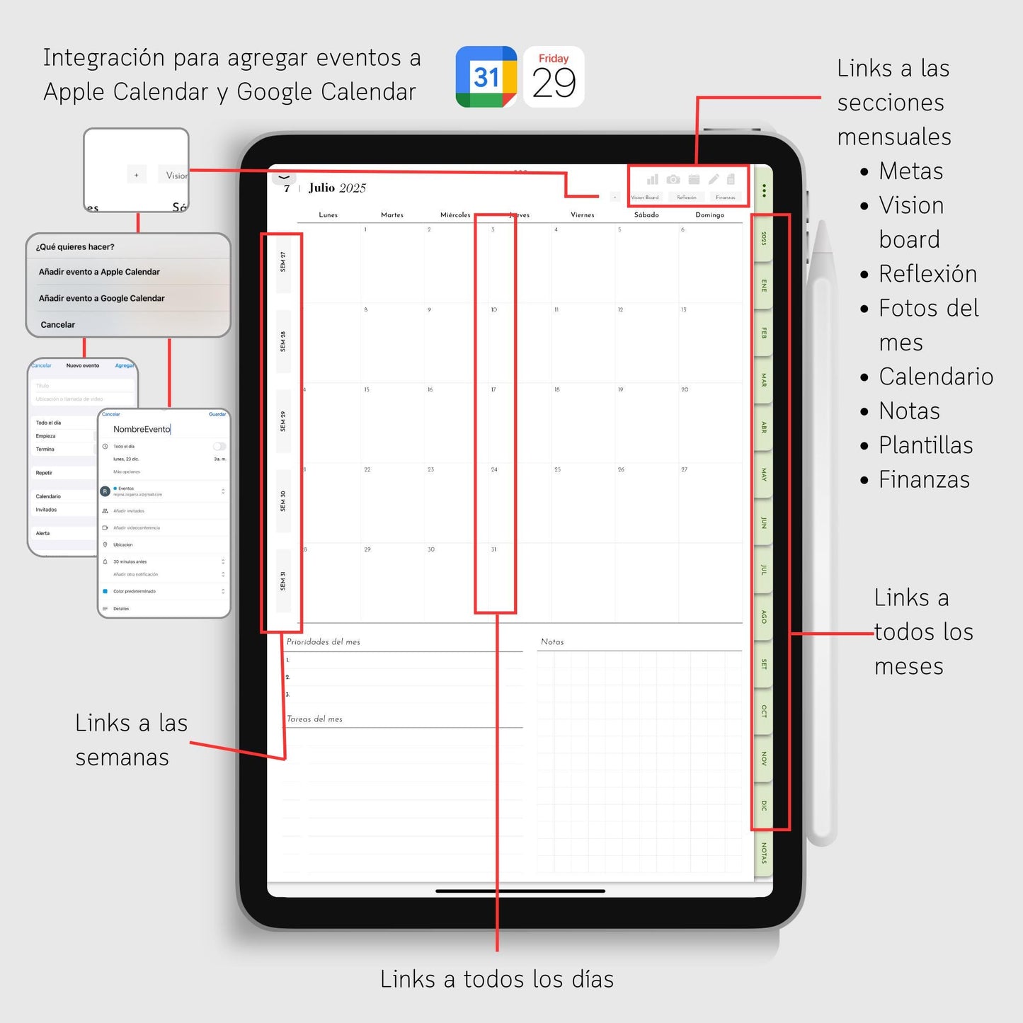 Agenda Digital 2025 Matcha Diaria con Integración a Apple Calendar y Google Calendar