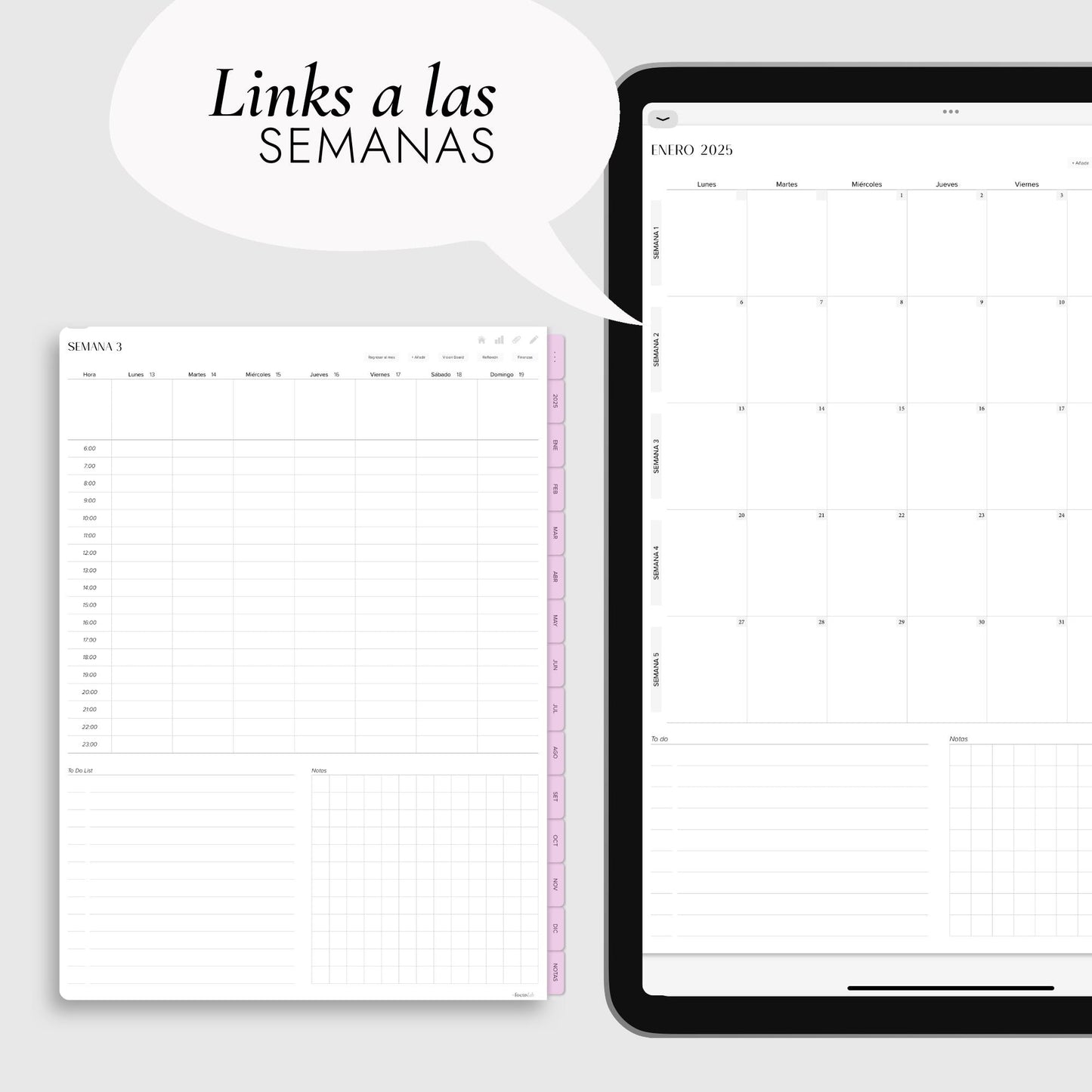 Agenda Digital 2025 Cuarzo Rosa con Integración a Apple y Google Calendar y STICKERS
