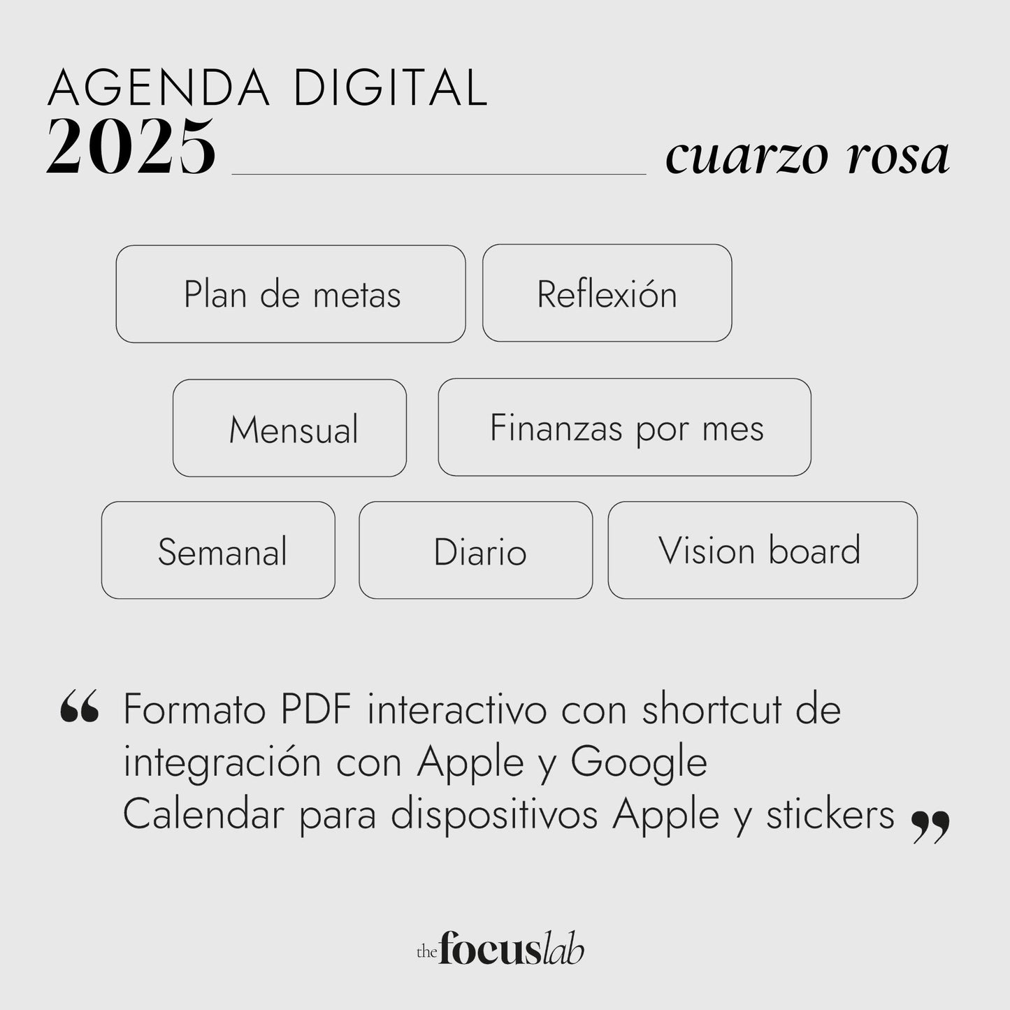 Agenda Digital 2025 Cuarzo Rosa con Integración a Apple y Google Calendar y STICKERS