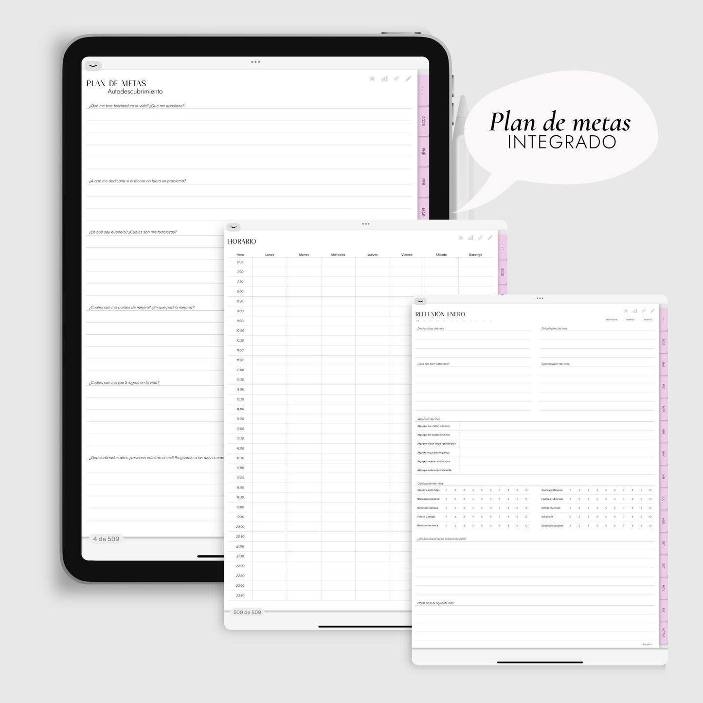 Agenda Digital 2025 Cuarzo Rosa con Integración a Apple y Google Calendar y STICKERS