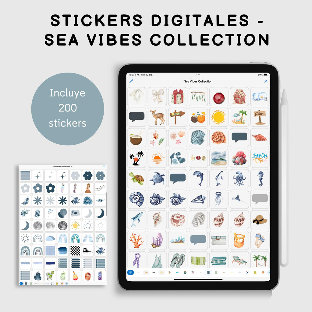 Stickers Digitales | Sea Vibes Collection | Pack de 220 unidades