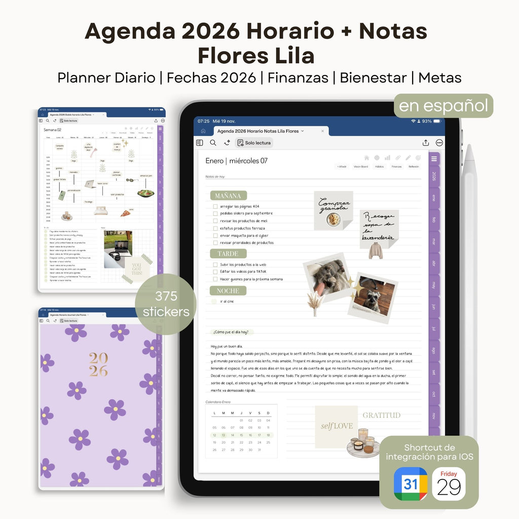 Agenda Digital Flores Lila 2026 Diaria