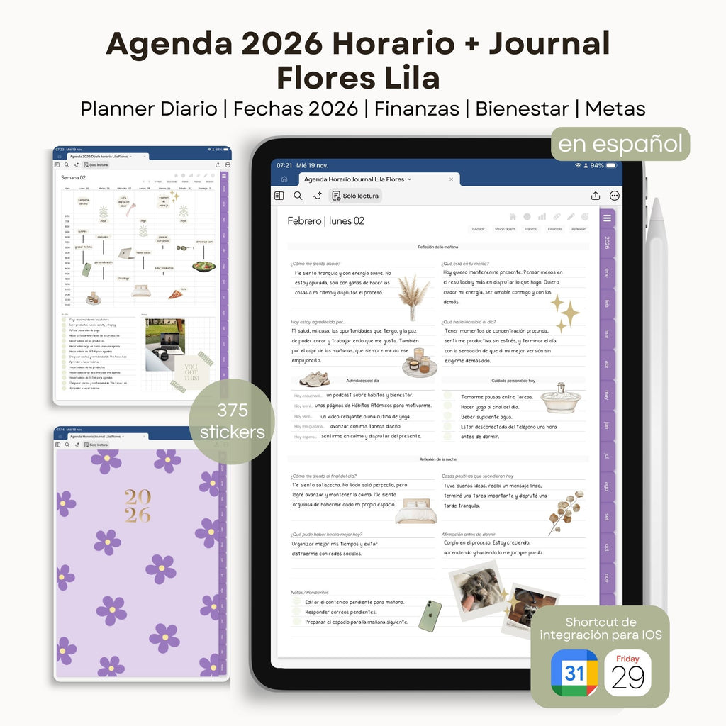 Agenda Digital Flores Lila 2026 Diaria