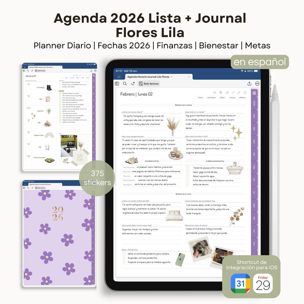 Agenda Digital Flores Lila 2026 Diaria