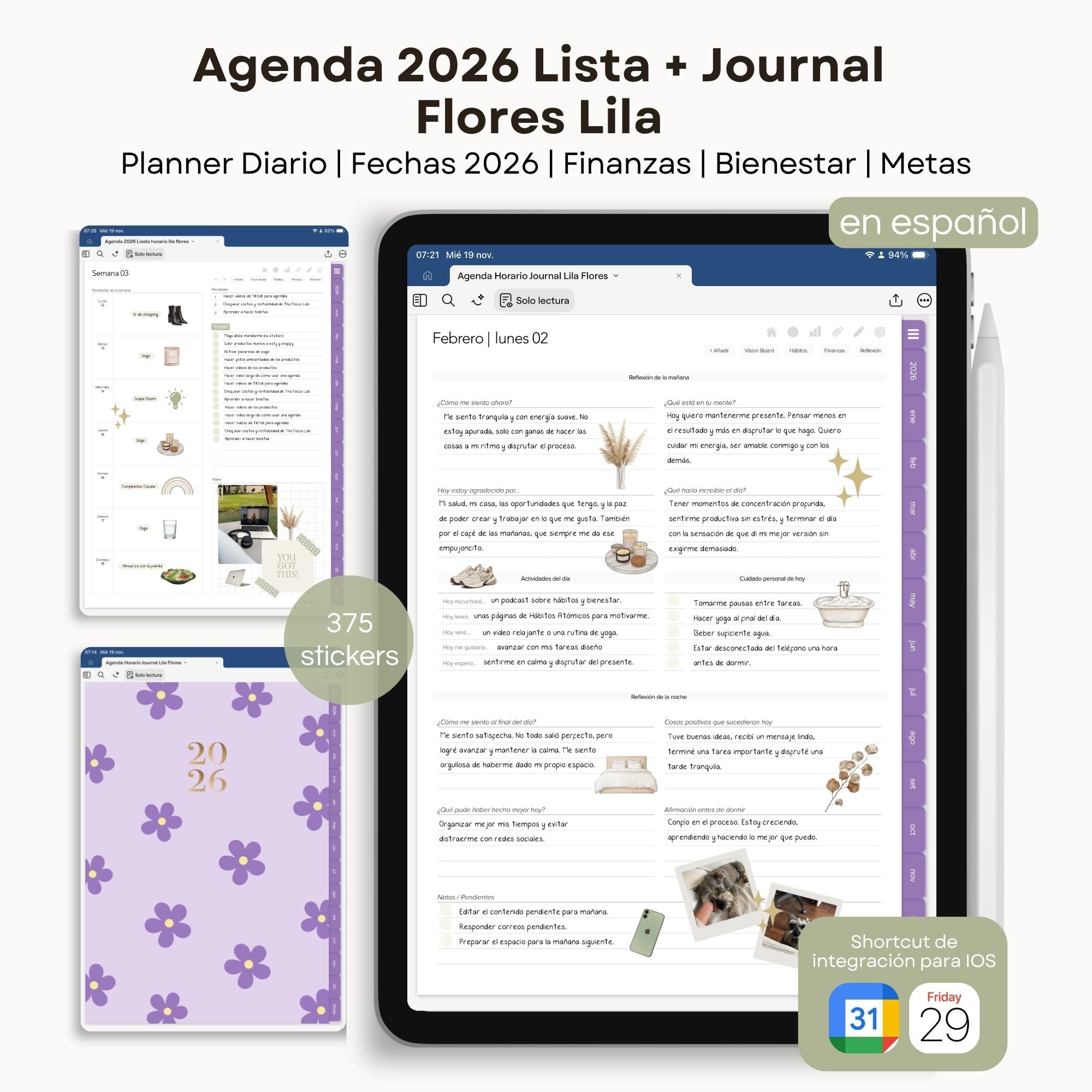 Agenda Digital Flores Lila 2026 Diaria