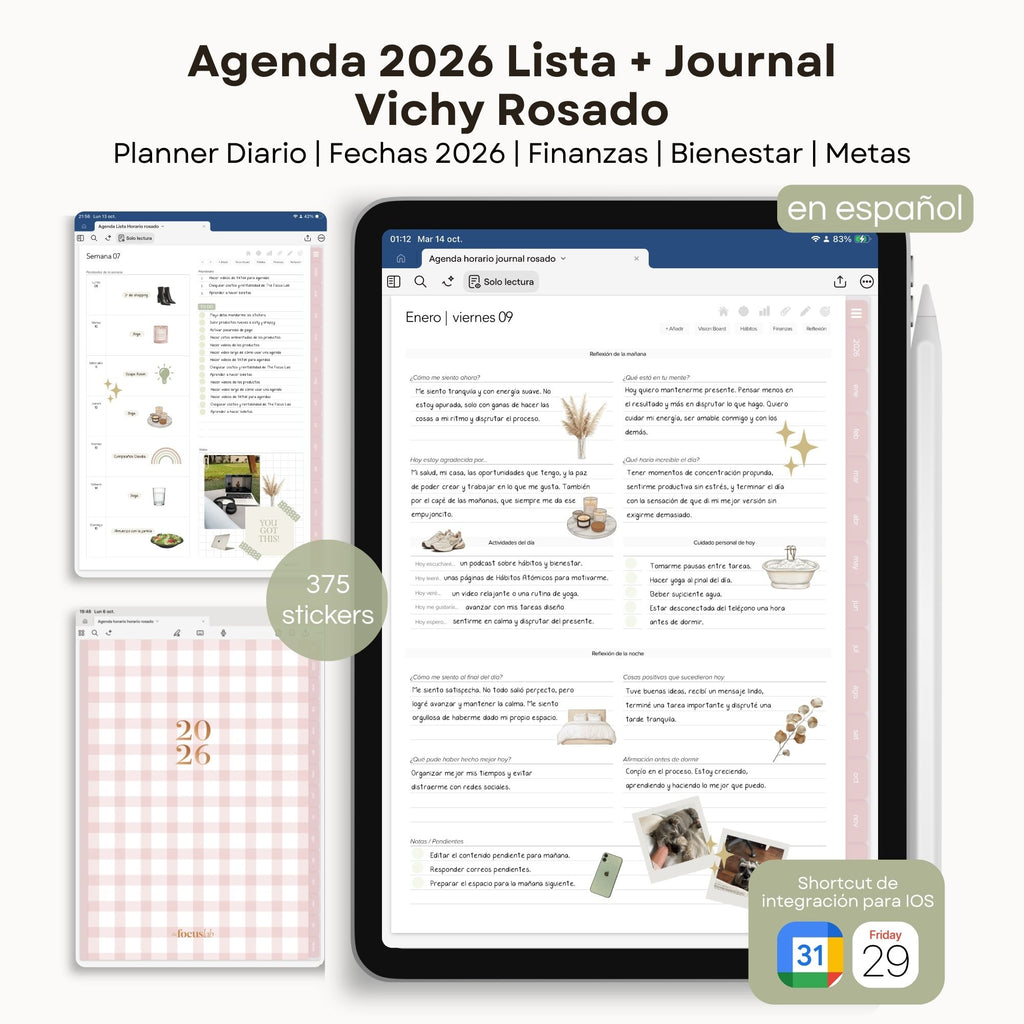 Agenda Digital Vichy Rosado 2026 Diaria - Página de hábitos y metas