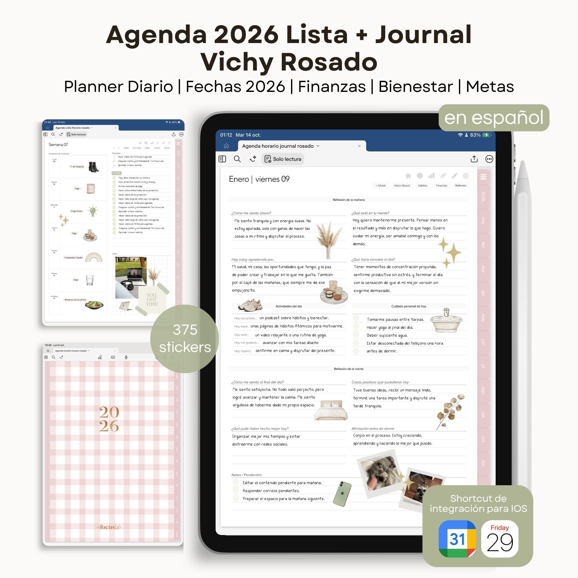 Agenda Digital Vichy Rosado 2026 Diaria - Página de hábitos y metas