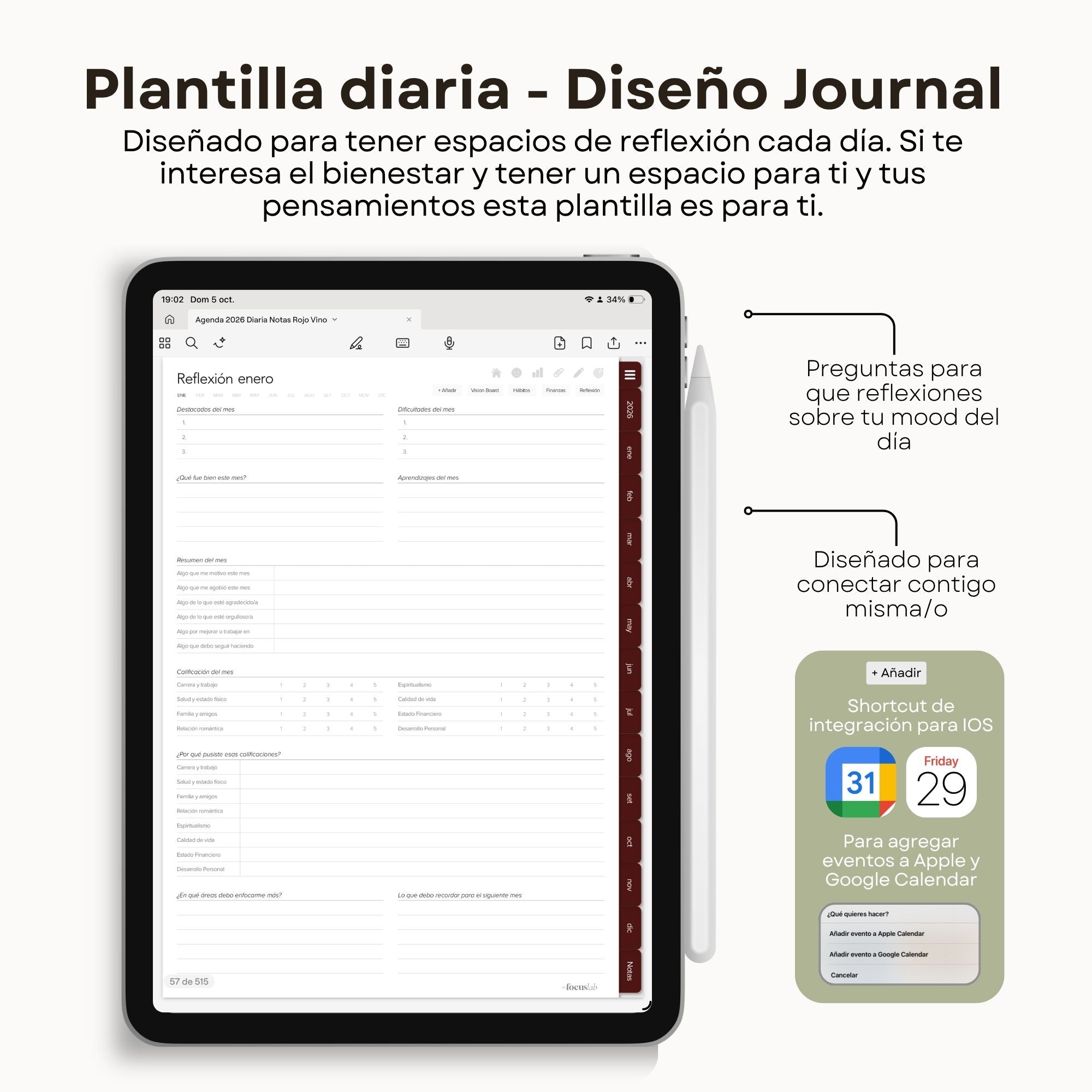 Agenda Digital Rojo Vino 2026 Diaria