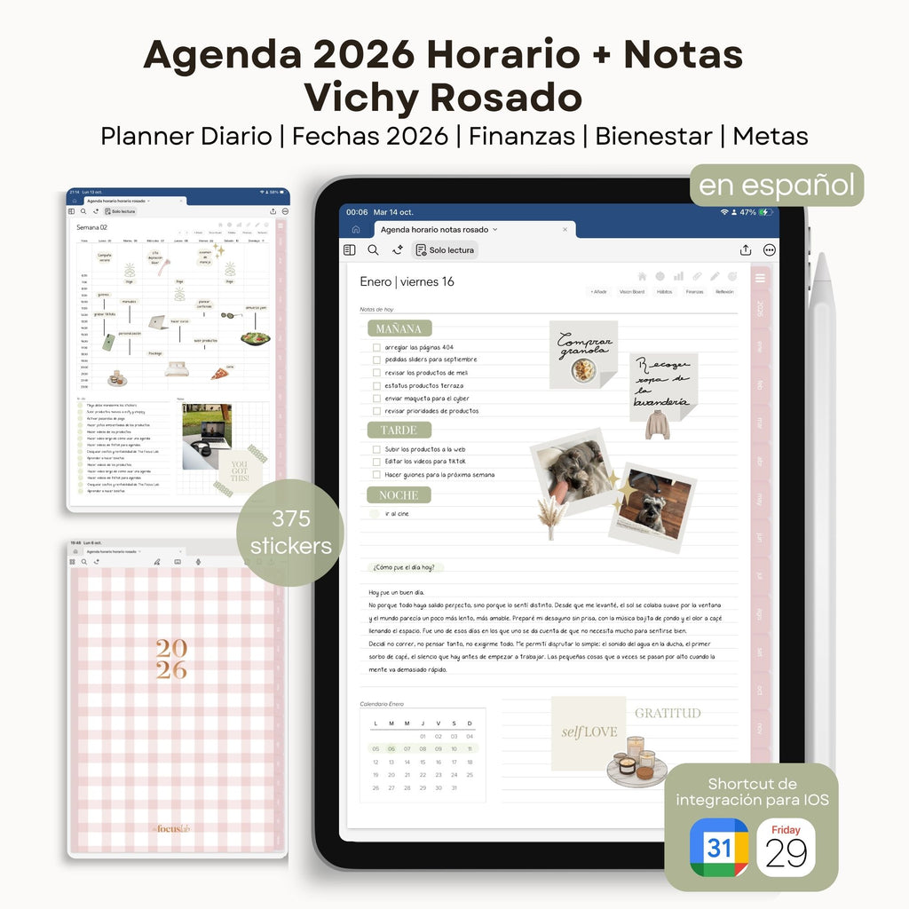 Agenda Digital Vichy Rosado 2026 Diaria - Vista interior de páginas