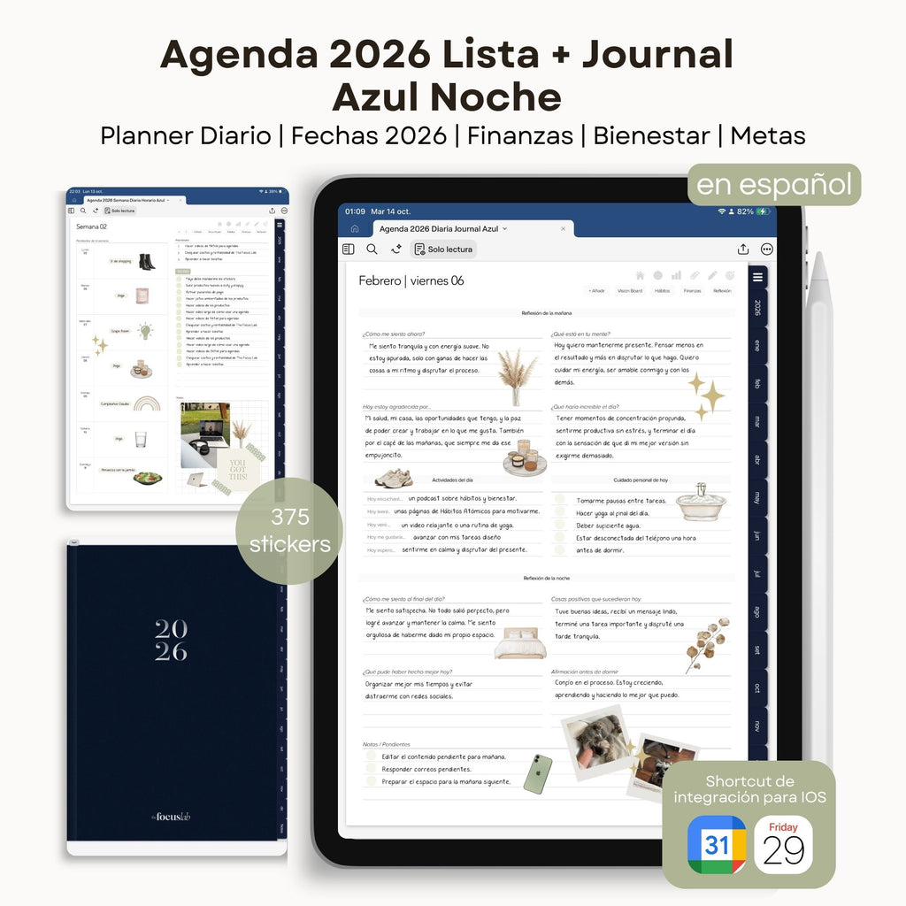 Agenda Digital Azul 2026 Diaria - Página de hábitos y metas