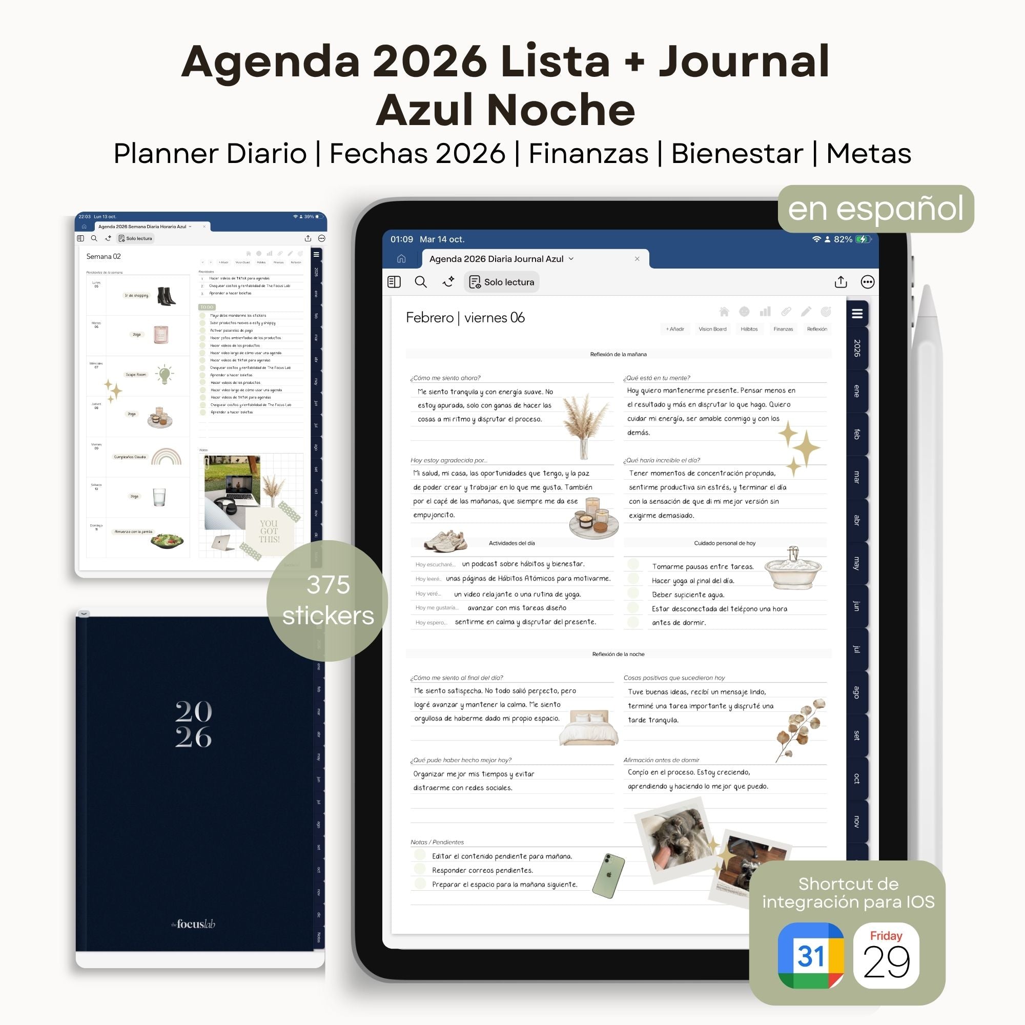 Agenda Digital Azul 2026 Diaria - Página de hábitos y metas