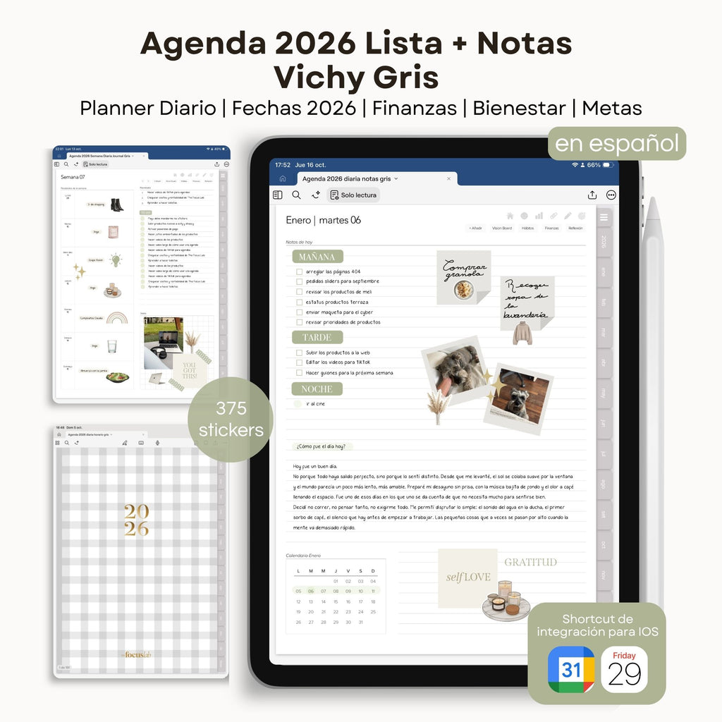Agenda Digital Vichy Gris 2026 Diaria - Detalle de diseño
