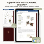 Agenda Digital Rojo Vino 2026 Diaria - Vista interior de páginas