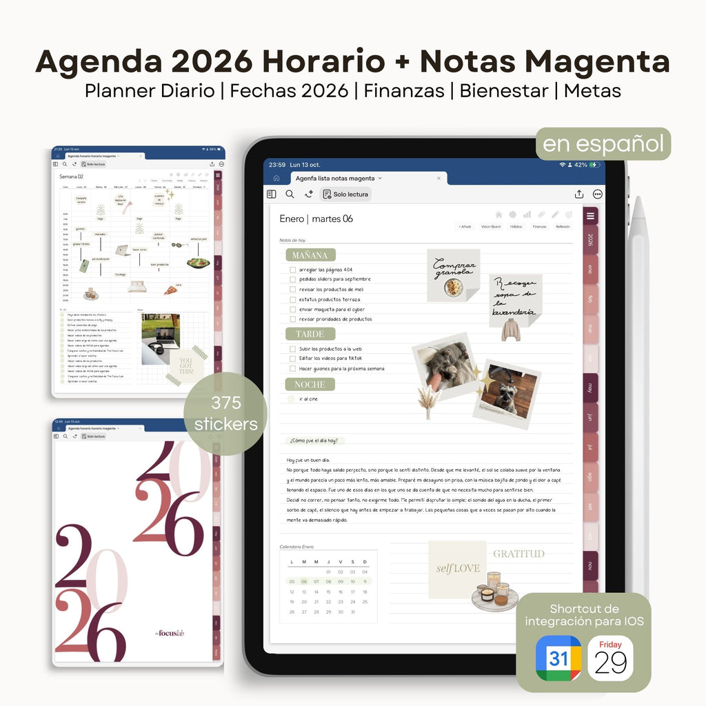 Agenda Digital Magenta 2026 Diaria - Vista interior de páginas