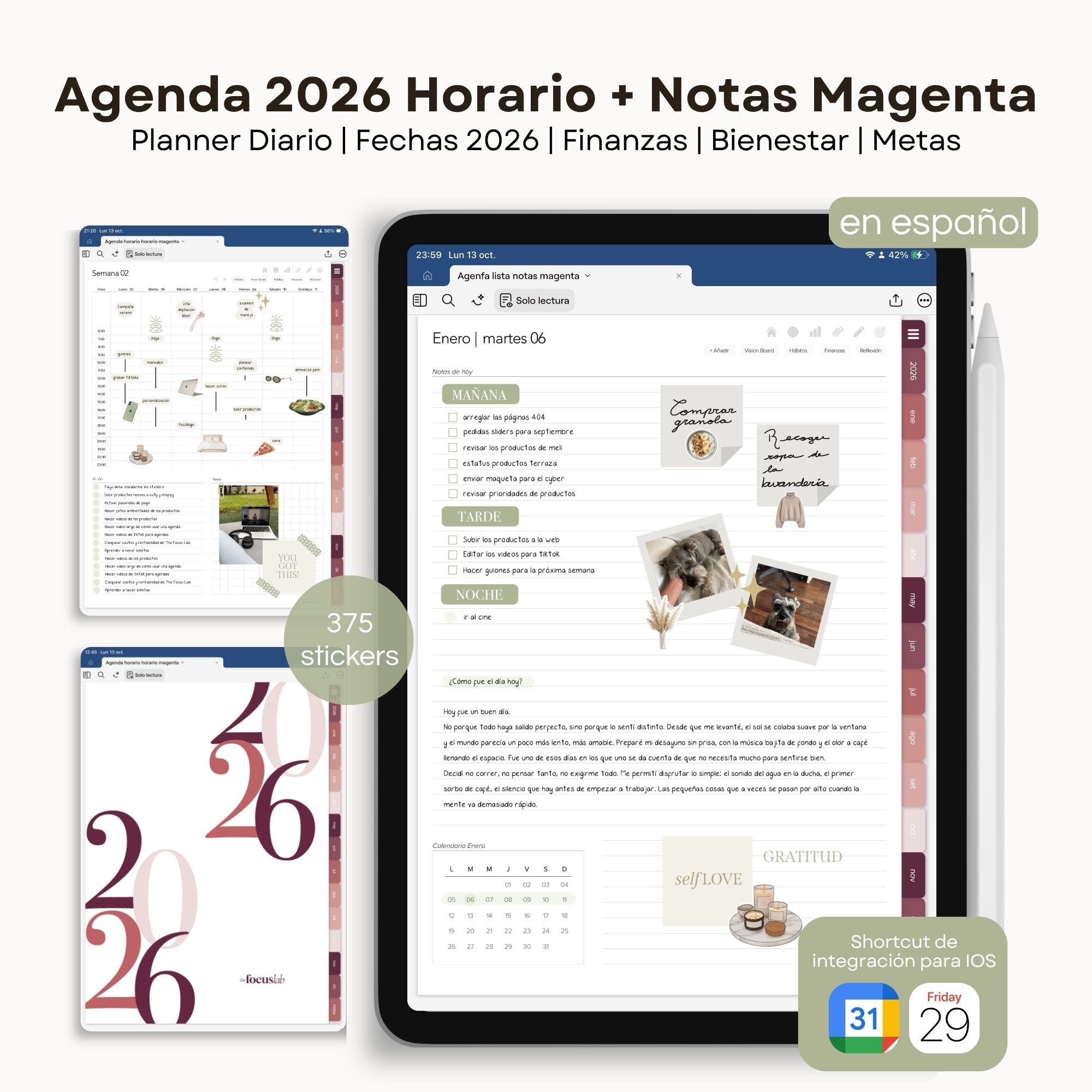 Agenda Digital Magenta 2026 Diaria - Vista interior de páginas