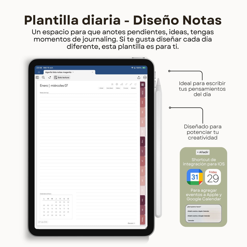 Agenda Digital Magenta 2026 Diaria - Páginas adicionales