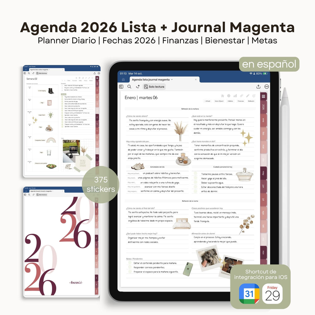 Agenda Digital Magenta 2026 Diaria - Página de hábitos y metas