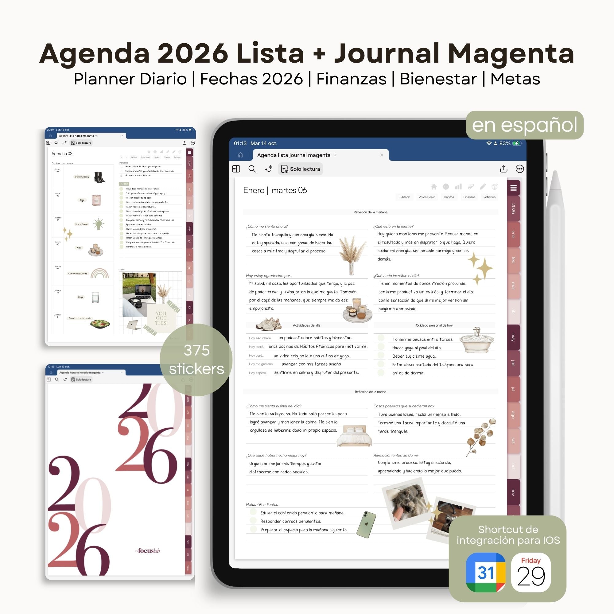 Agenda Digital Magenta 2026 Diaria - Página de hábitos y metas