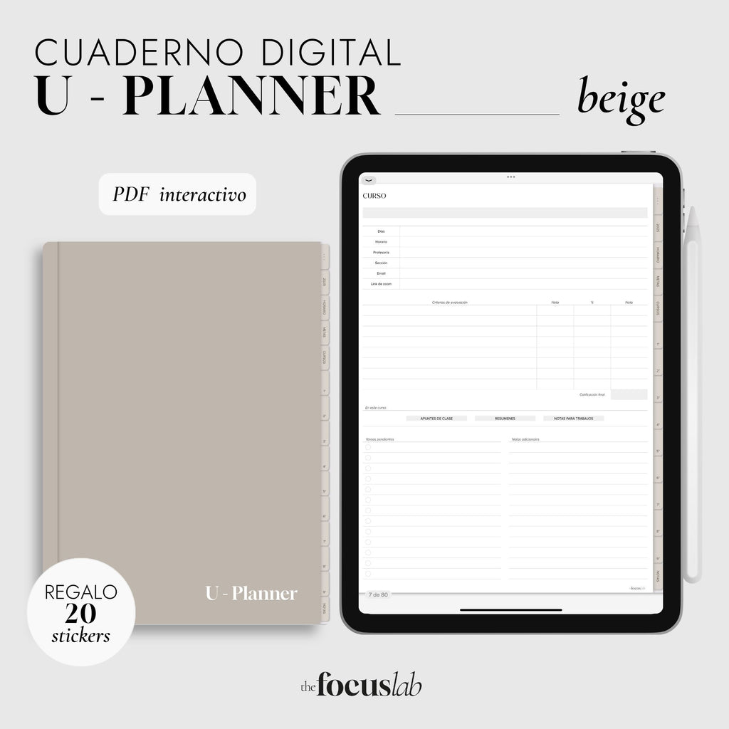 Cuaderno Digital Universidad | UPlanner Beige | Stickers