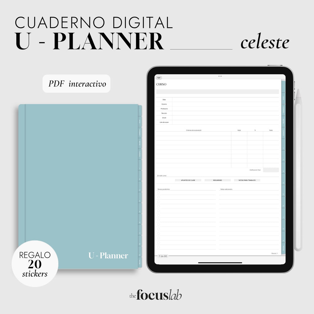 Cuaderno Digital Universidad | UPlanner Celeste | Stickers