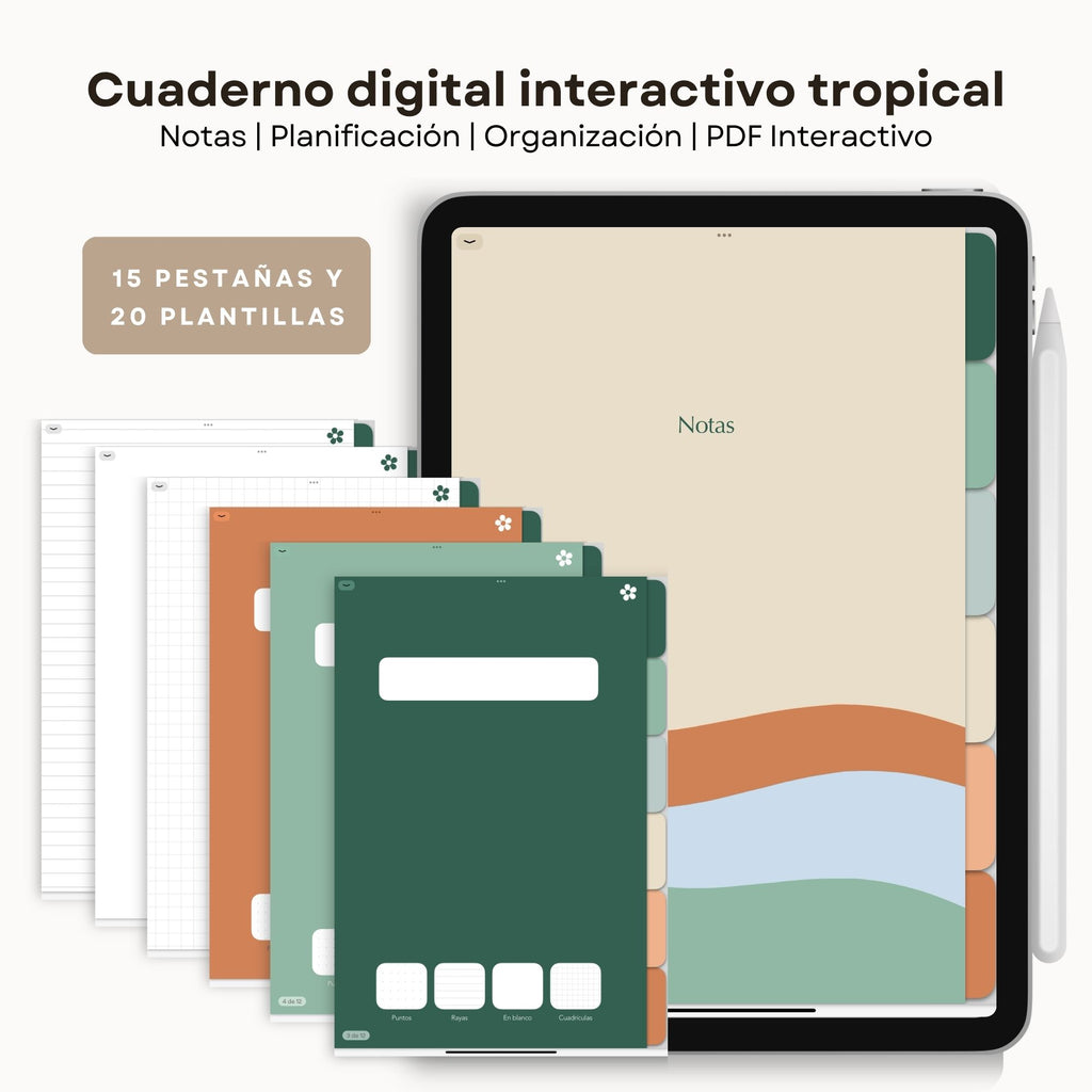 Cuaderno de Notas Digital Tropical | PDF interactivo - Vista principal para iPad