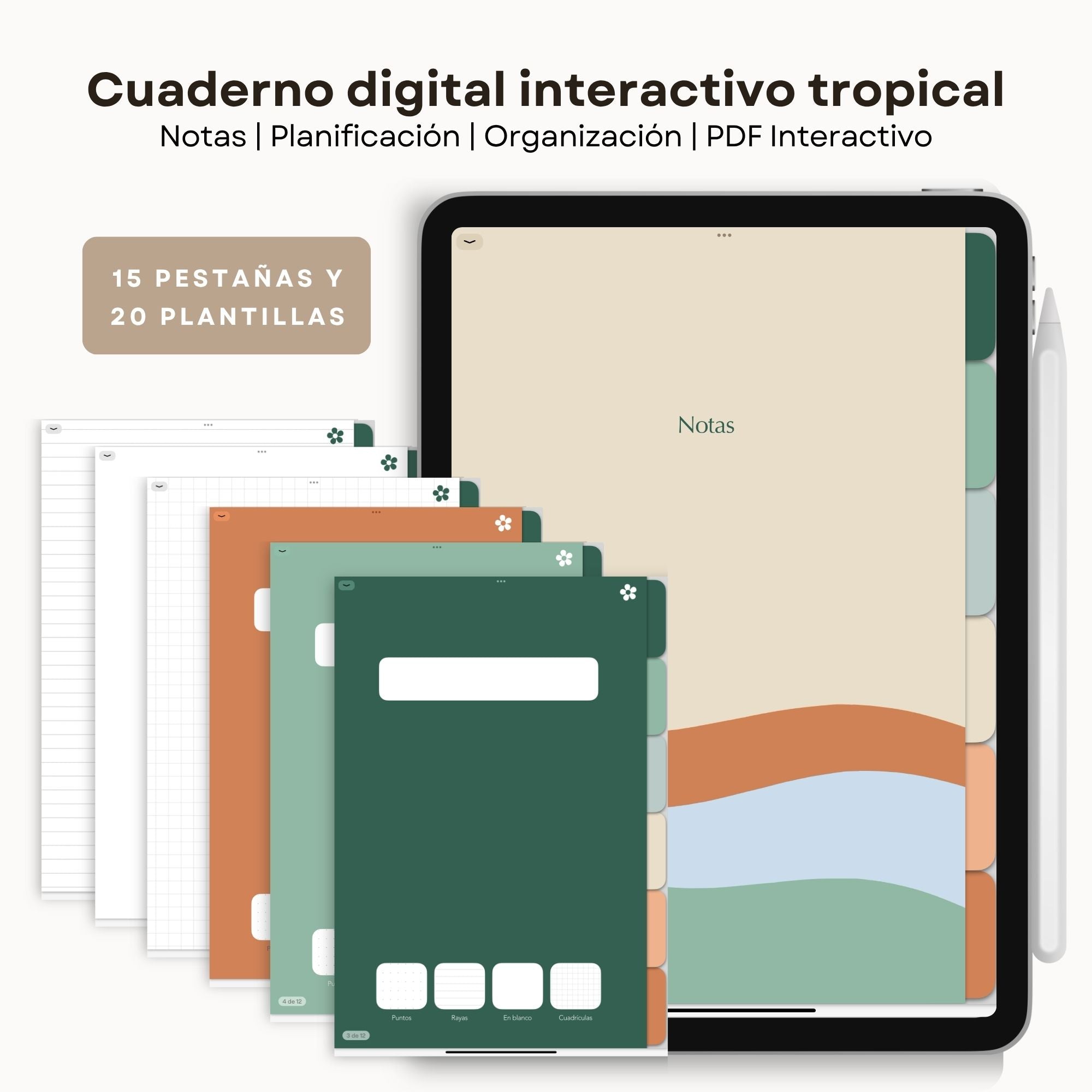 Cuaderno de Notas Digital Tropical | PDF interactivo - Vista principal para iPad