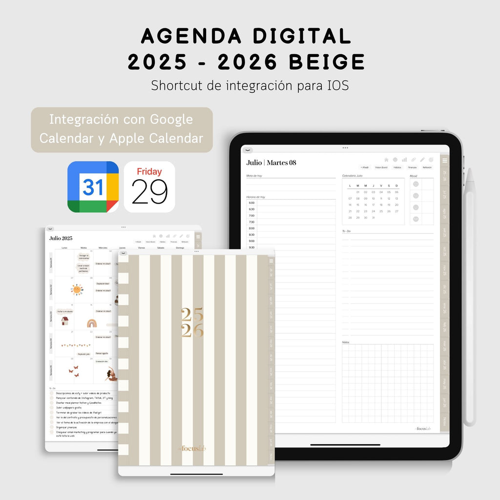 Agenda Digital Beige 2025-2026 - Vista principal para iPad