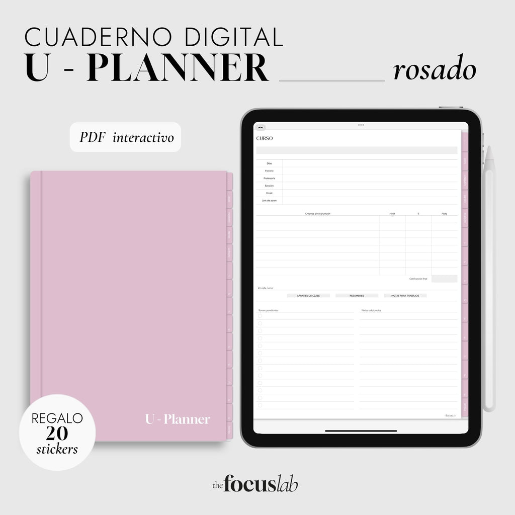 Cuaderno Digital Universidad | UPlanner rosado | Stickers