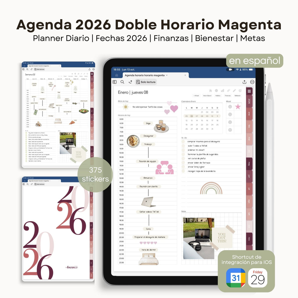 Agenda Digital Magenta 2026 Diaria - Vista principal para iPad