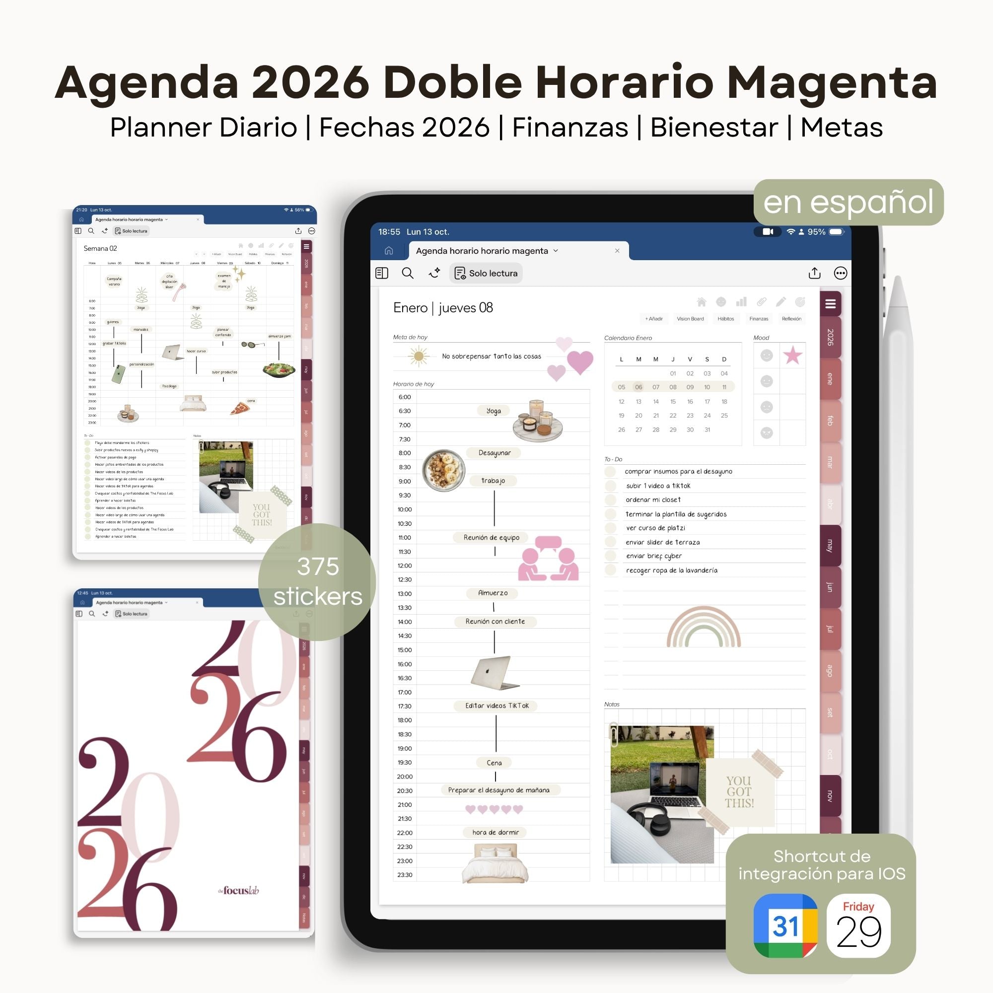 Agenda Digital Magenta 2026 Diaria - Vista principal para iPad