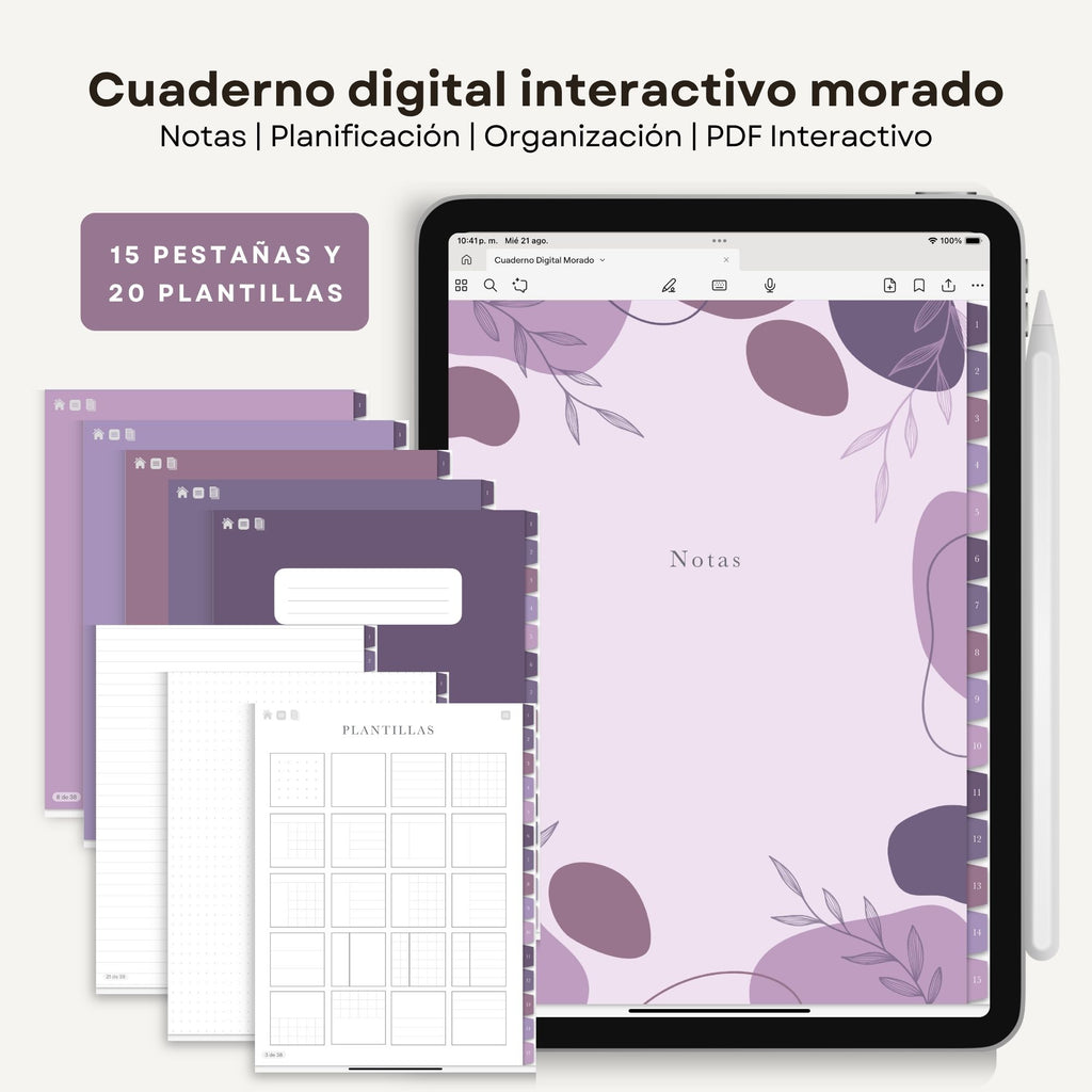 Cuaderno de Notas Digital Interactivo Morado - Vista principal para iPad
