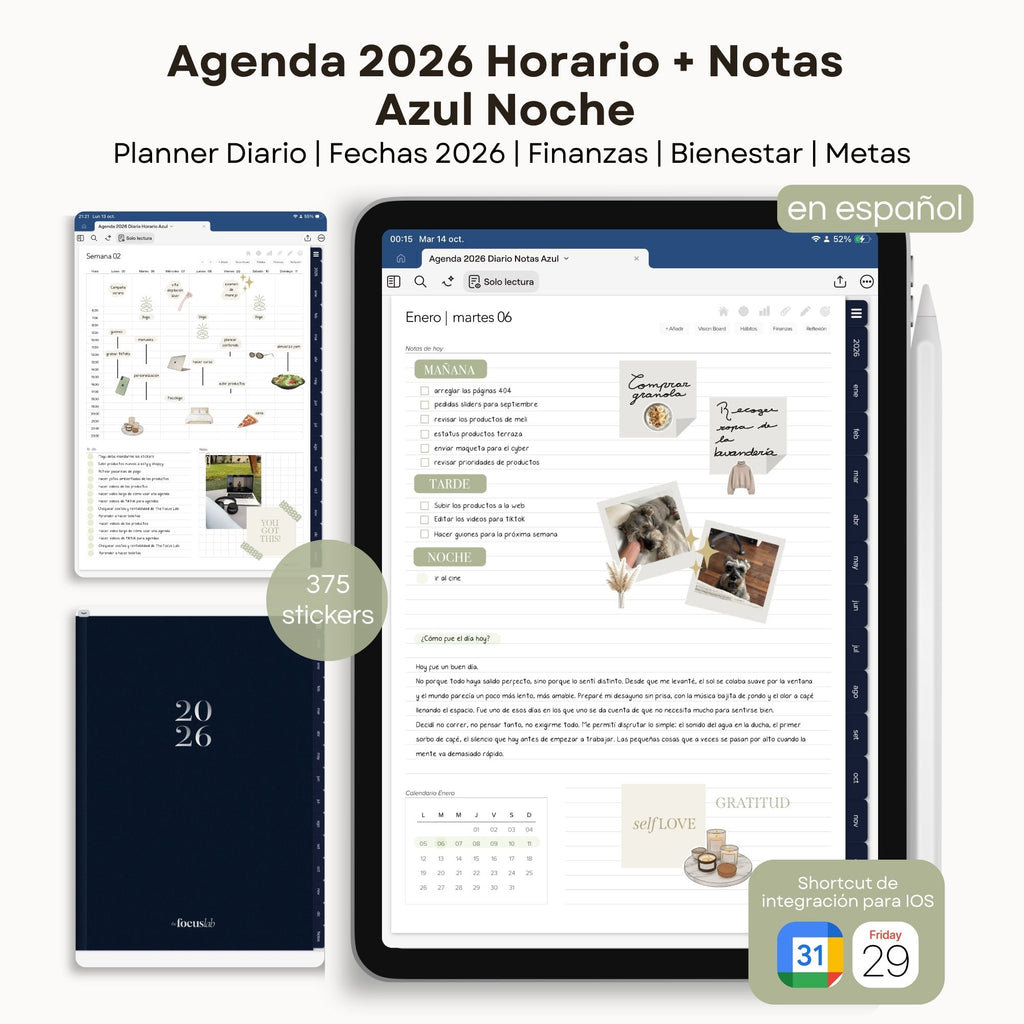 Agenda Digital Azul 2026 Diaria - Vista interior de páginas