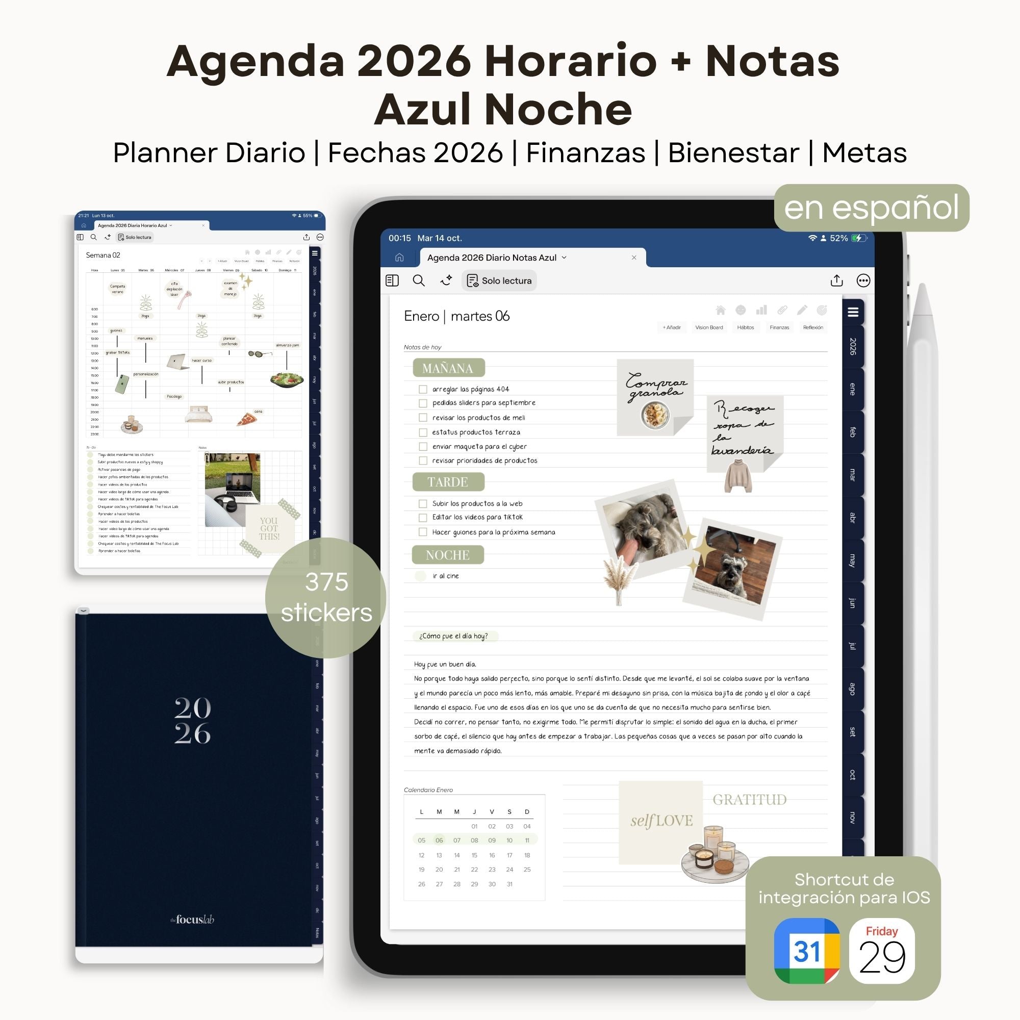 Agenda Digital Azul 2026 Diaria - Vista interior de páginas