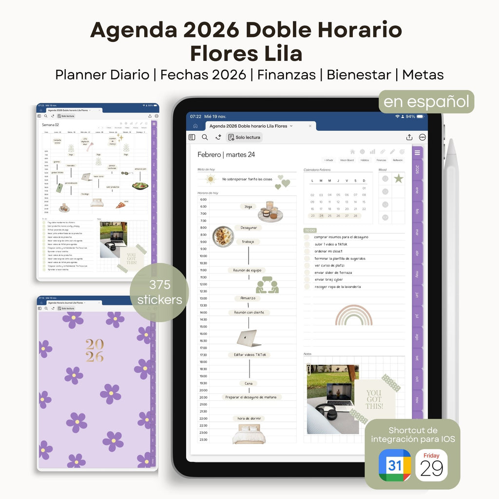 Agenda Digital Flores Lila 2026 Diaria