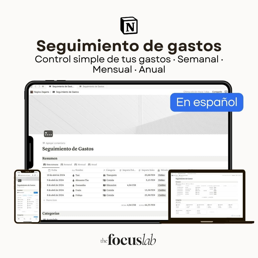 Seguimiento de Gastos | Plantilla de Notion - Vista principal para iPad