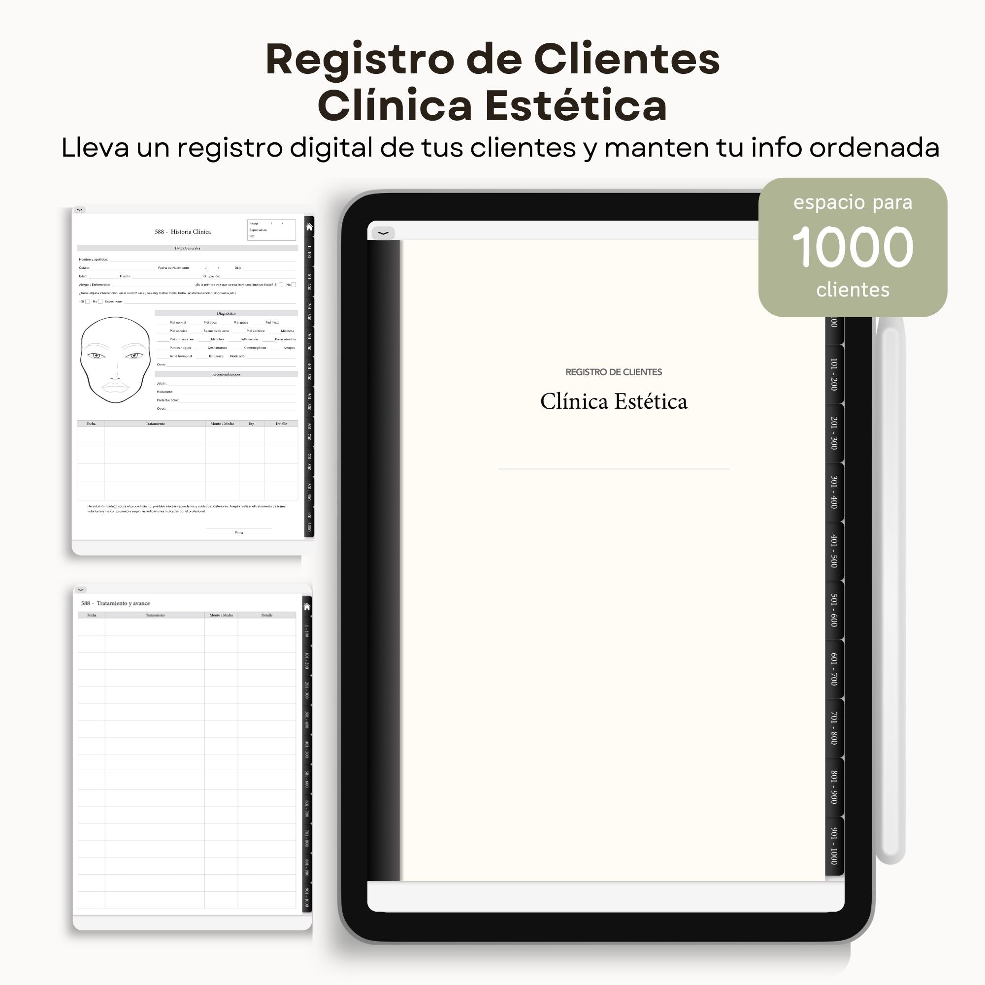 Plantilla de Historia Clínica Estética Digital | Ficha de Diagnóstico Facial y Registro de Clientes