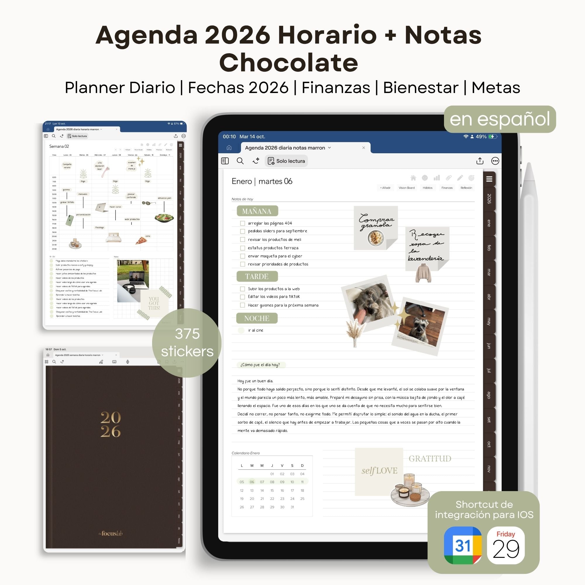 Agenda Digital Chocolate 2026 Diaria - Vista interior de páginas