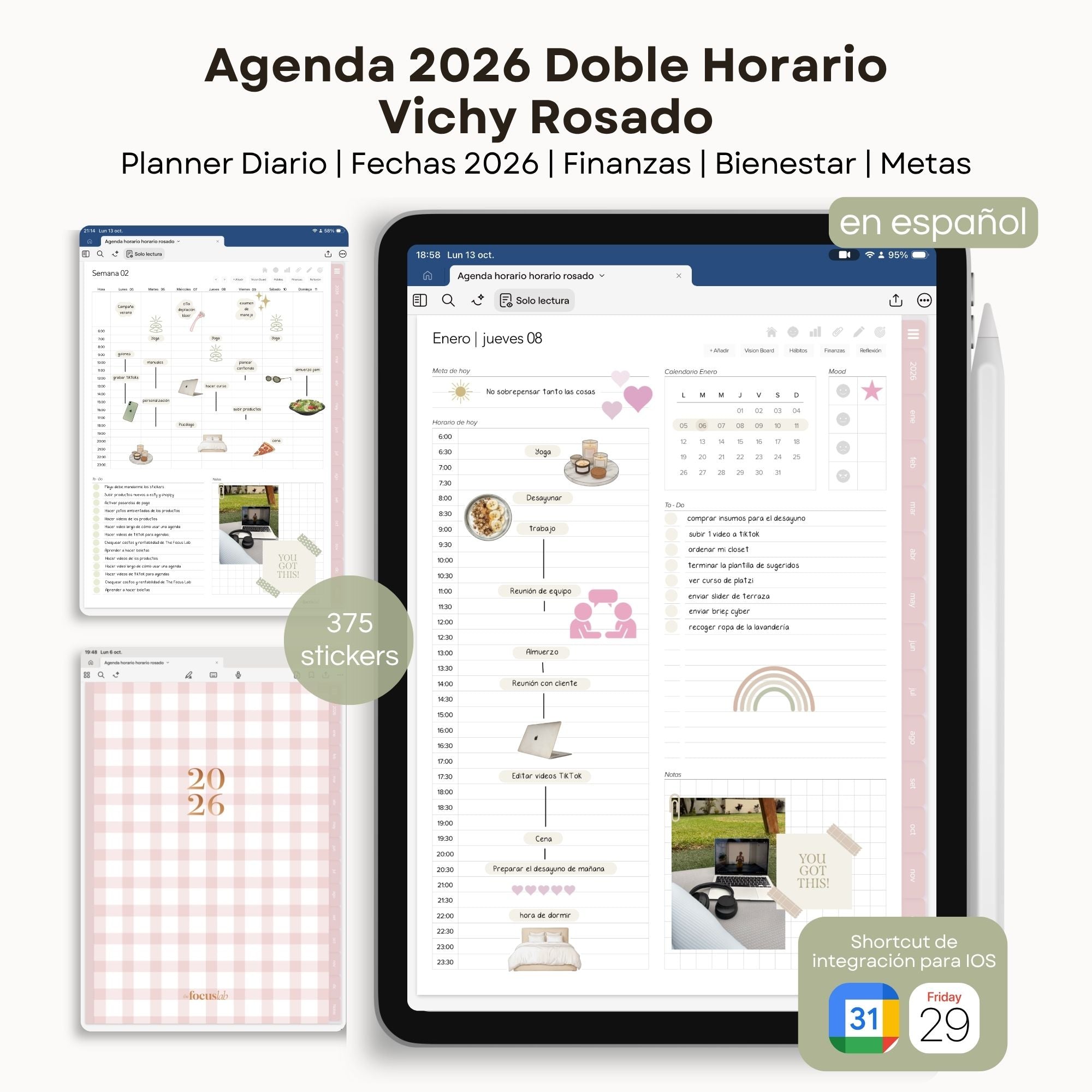 Agenda Digital Vichy Rosado 2026 Diaria - Vista principal para iPad