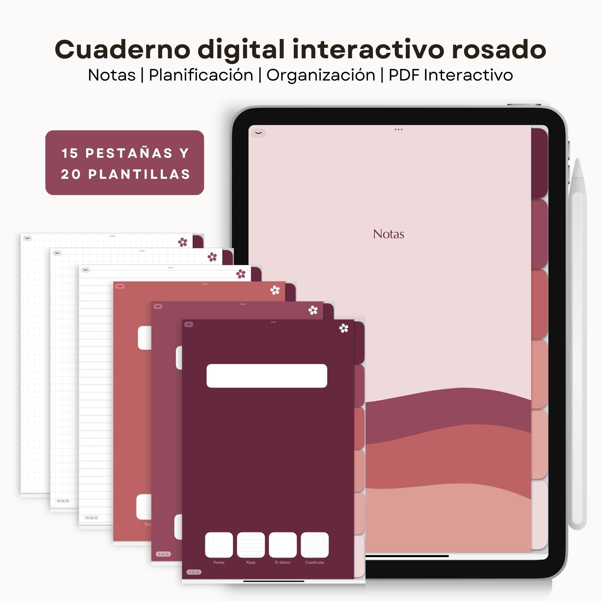 Cuaderno de Notas Digital Rosado | PDF interactivo - Vista principal para iPad