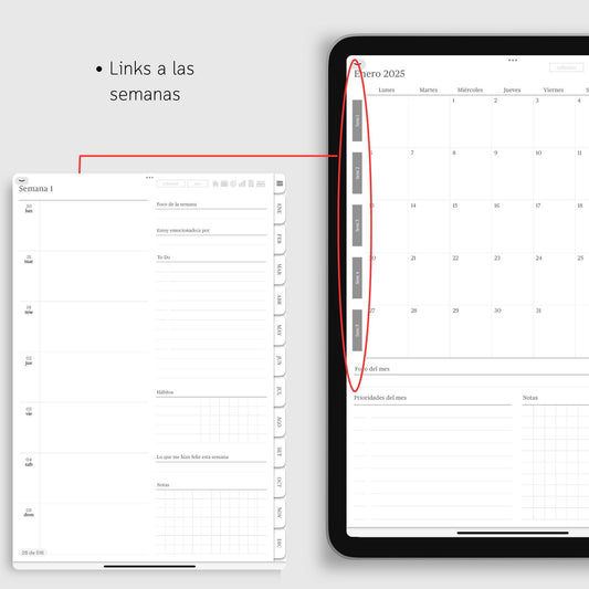 Agenda Digital 2025 Minimalista con Links para iPad con MÁS de 500 STICKERS