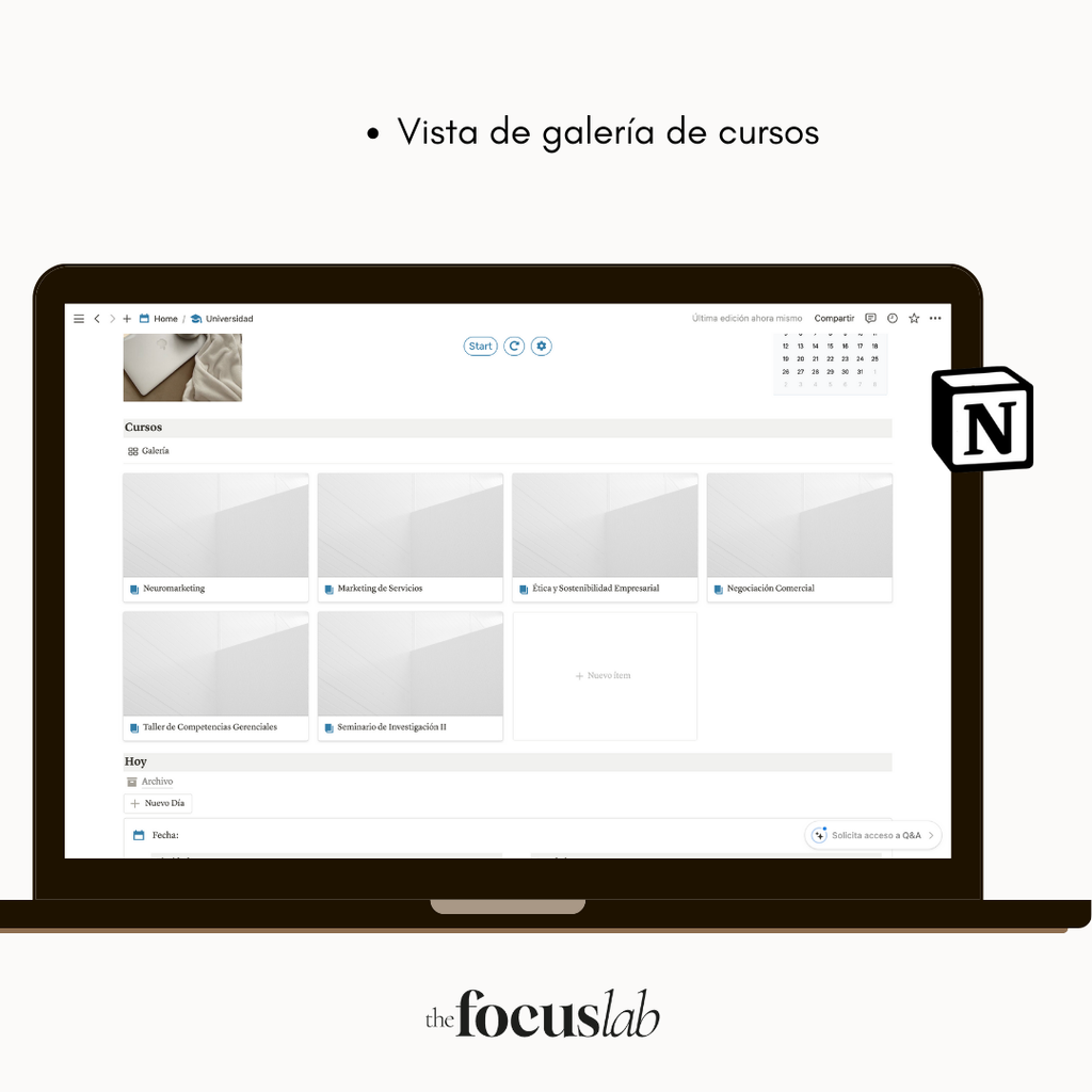 Universidad - Plantilla de Notion - Diseño de página semanal