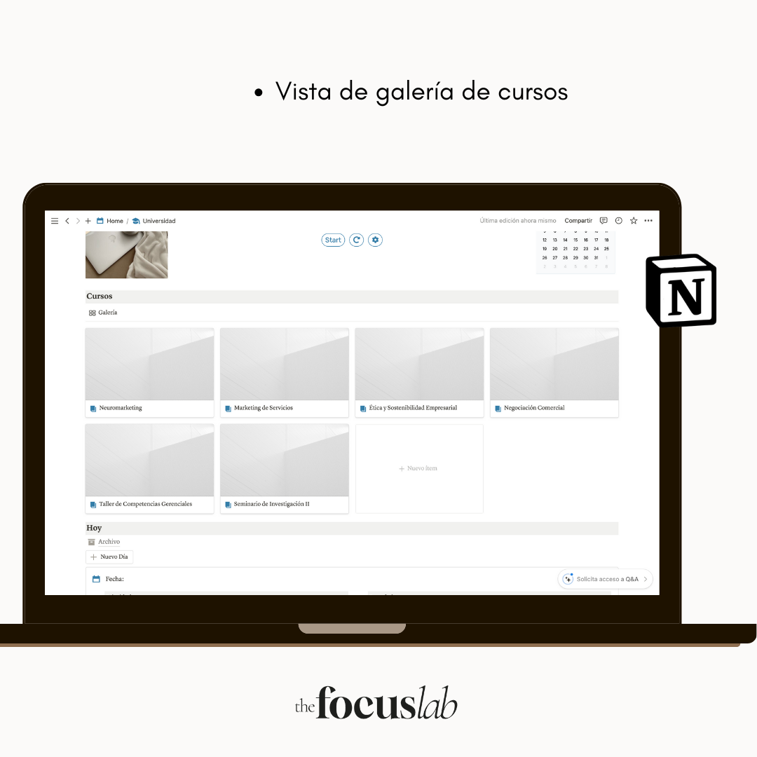 Universidad - Plantilla de Notion - Diseño de página semanal