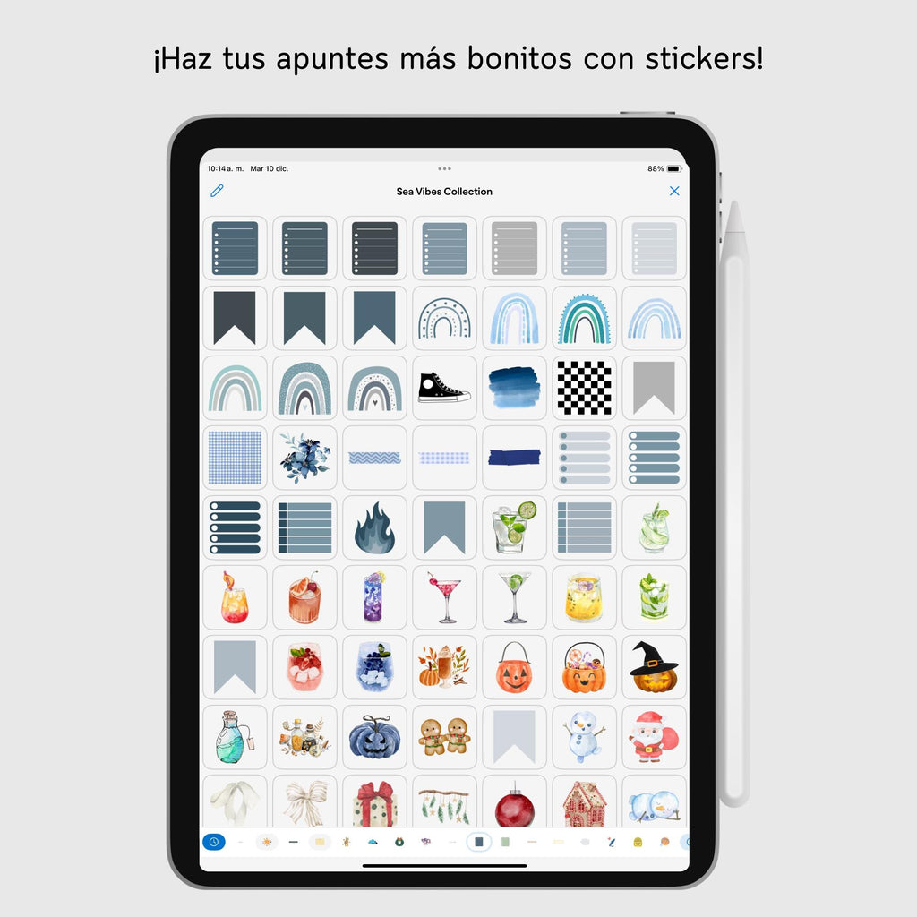 Stickers Digitales | Sea Vibes Collection | Pack de 220 unidades - Vista interior de páginas