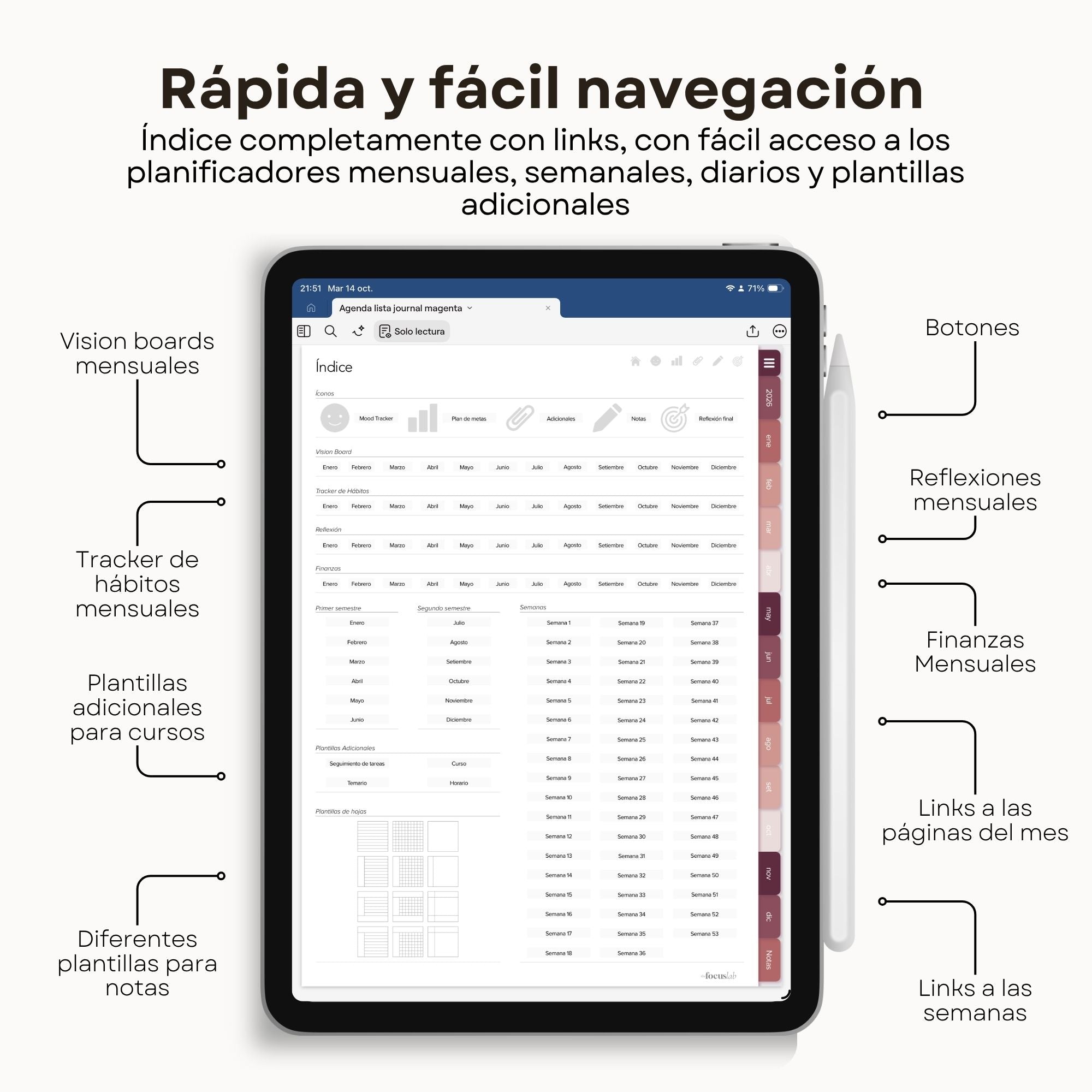 Agenda Digital Magenta 2026 Diaria - Ejemplo de uso en GoodNotes
