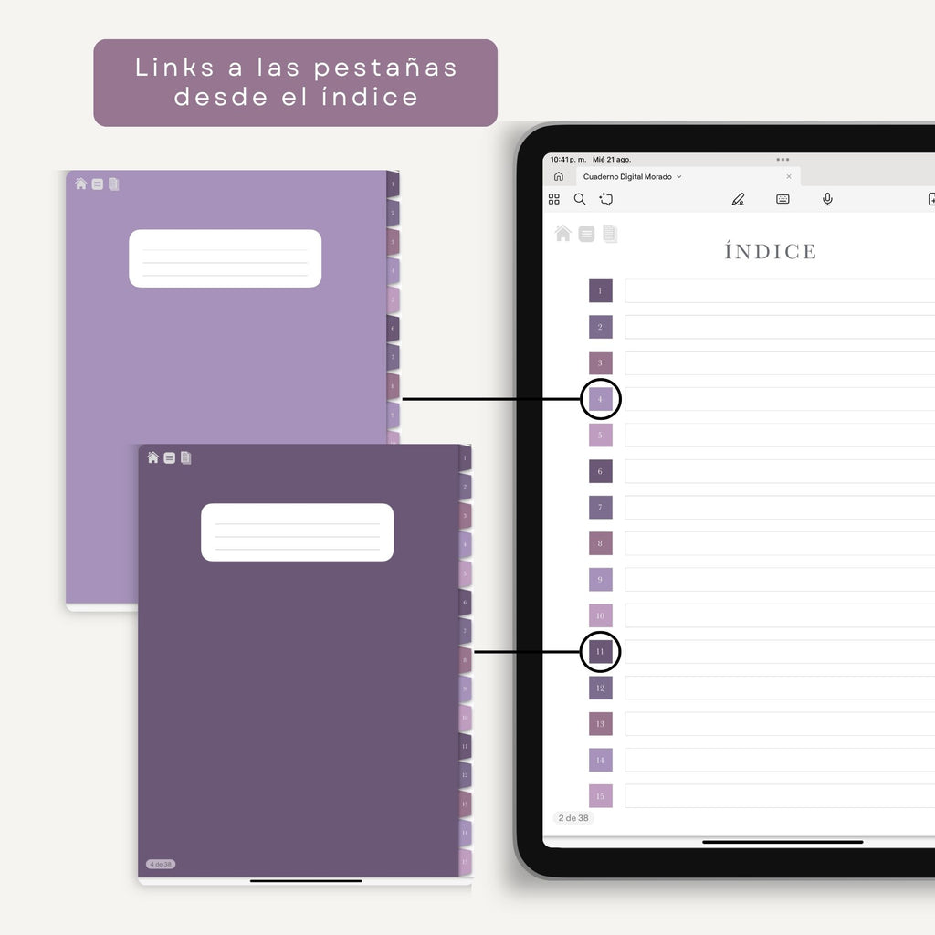 Cuaderno de Notas Digital Interactivo Morado - Vista interior de páginas