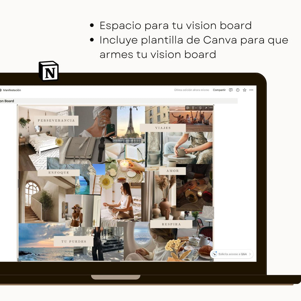 Guía de Manifestación Notion | Plantilla Digital + Vision Board - Vista interior de páginas