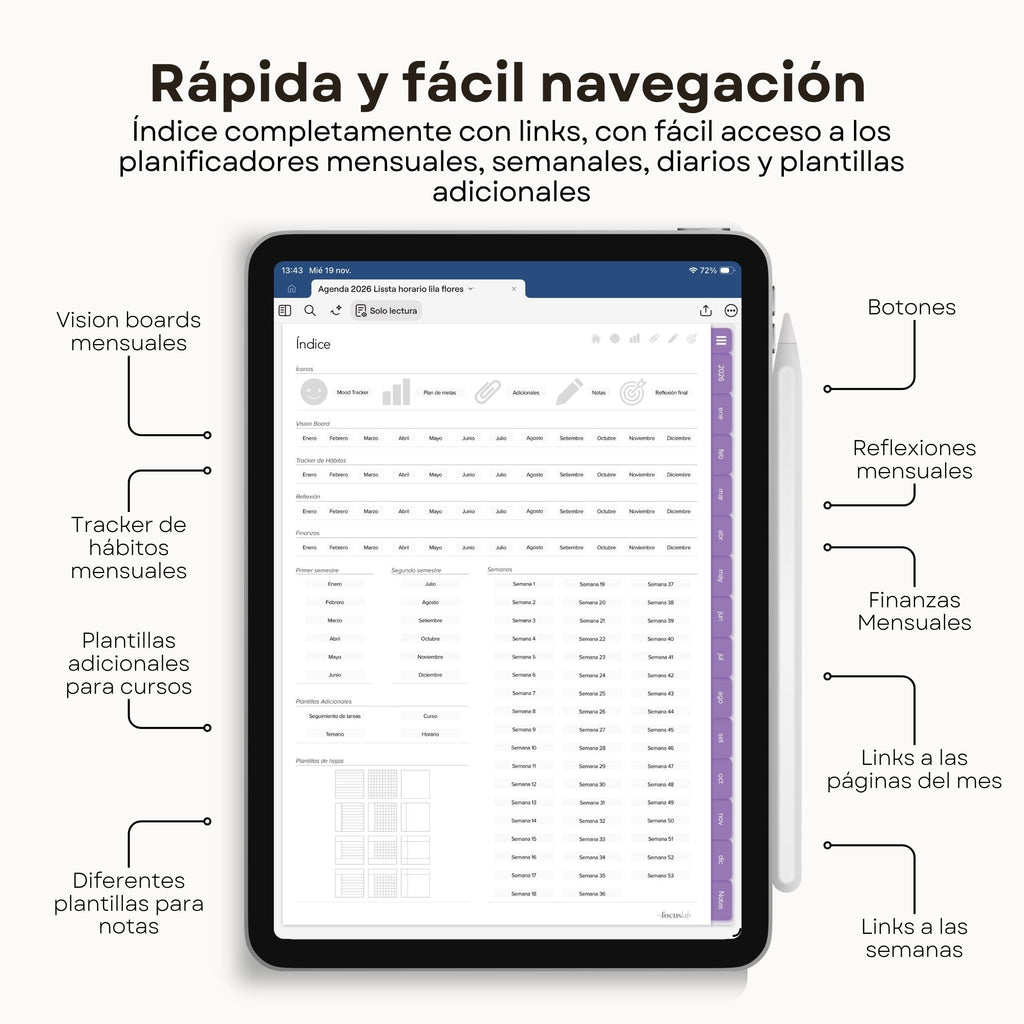 Agenda Digital Flores Lila 2026 Diaria